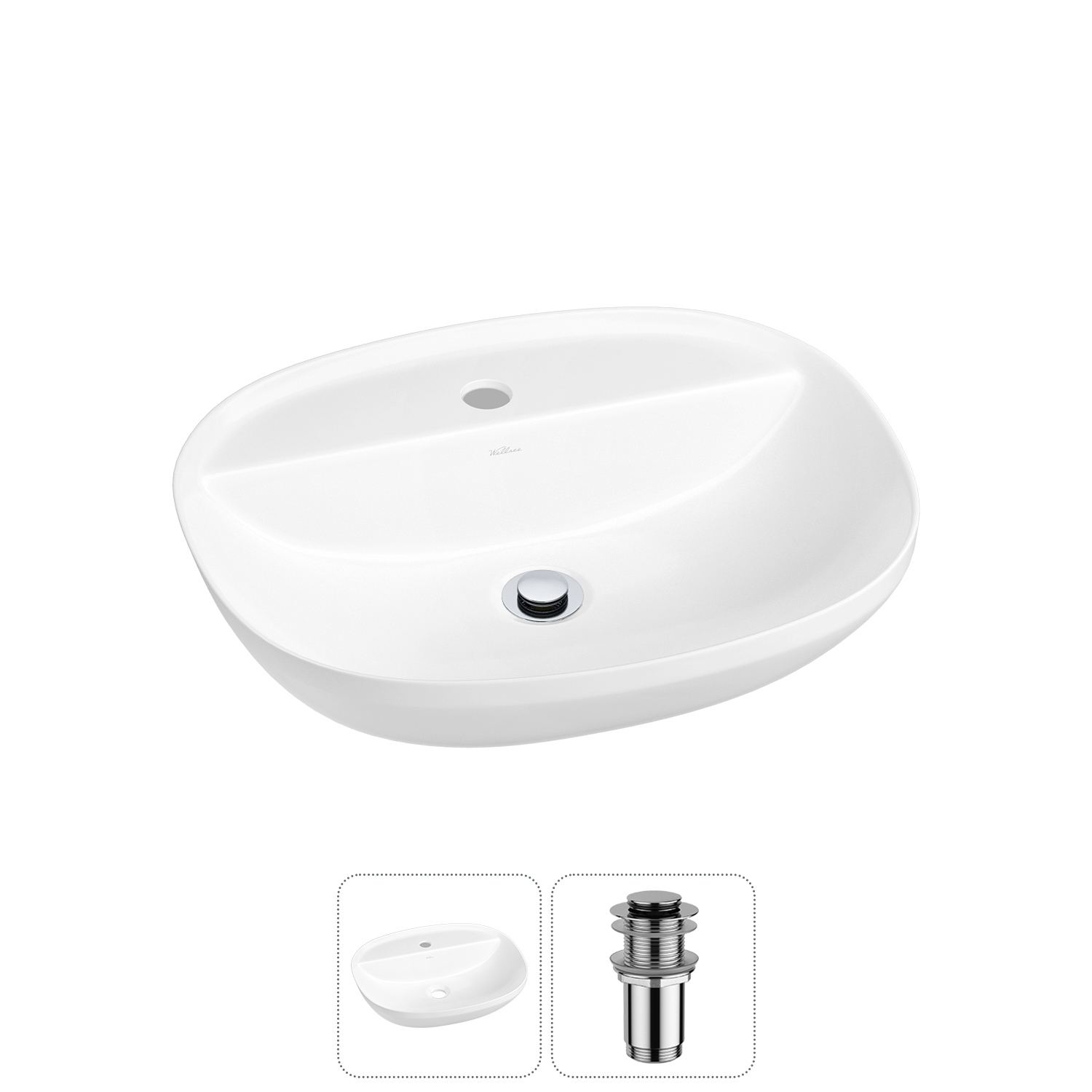 Изображение товара Раковина Wellsee Cute Twin R 50 см белая глянцевая с донным клапаном