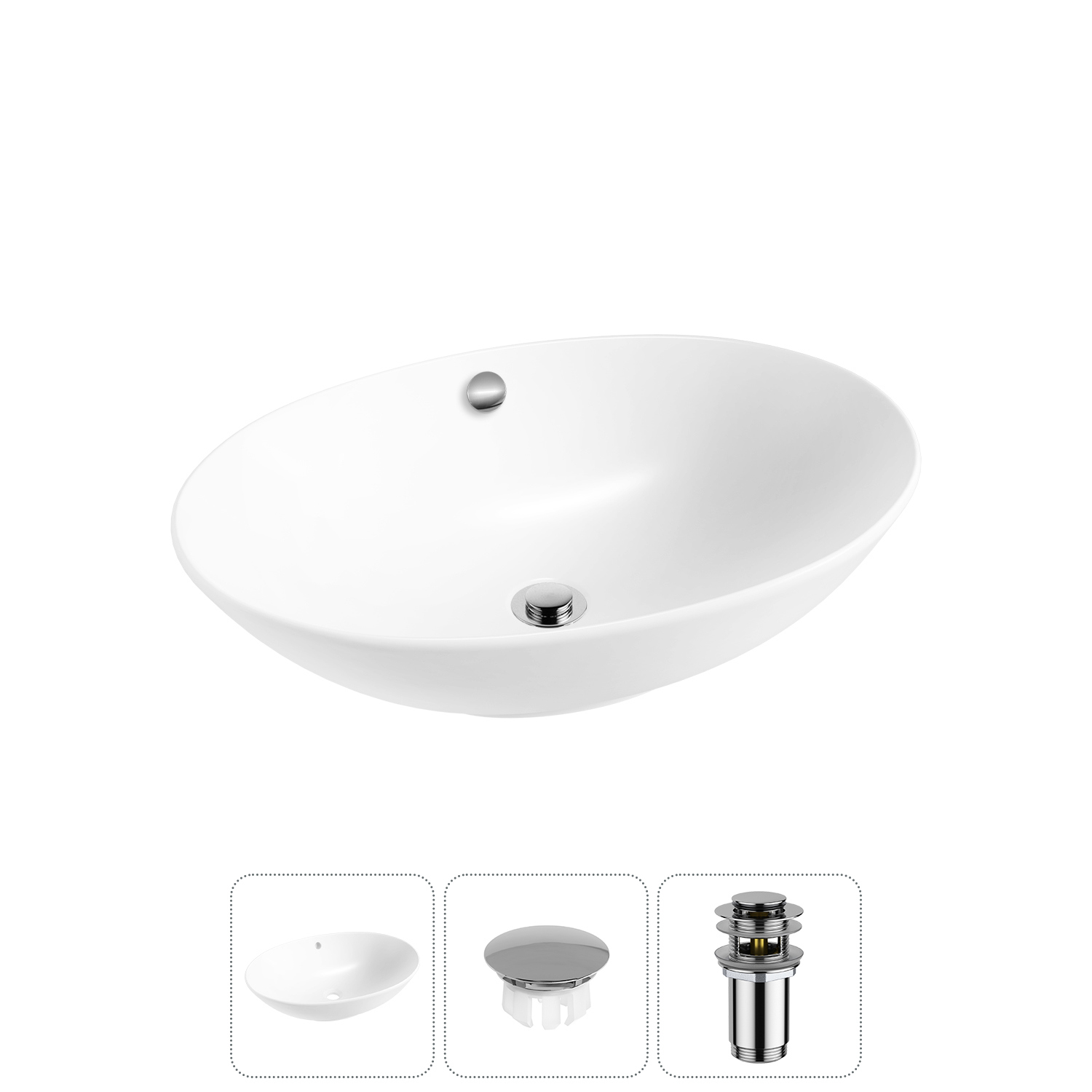 Изображение товара Раковина Wellsee Bliss 63 см 3 в 1 с заглушкой и клапаном белая