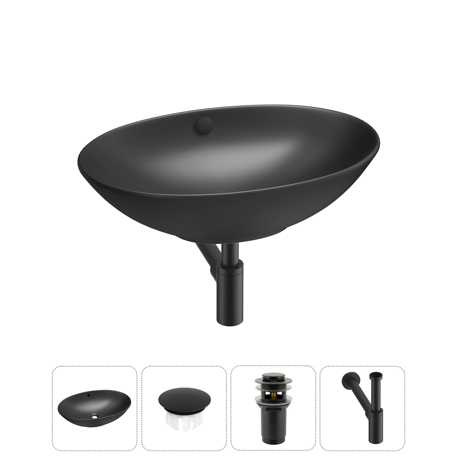 Изображение товара Раковина Wellsee bliss 63 см черная матовая с комплектом