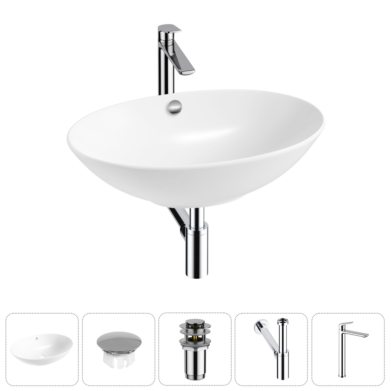 Изображение товара Раковина Wellsee Bliss 63 см 5 в 1 с сифоном и смесителем для ванной комнаты