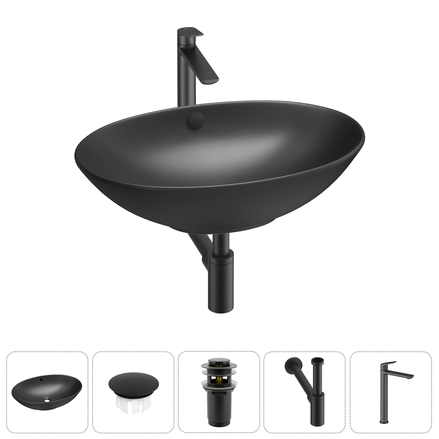 Изображение товара Раковина Wellsee bliss 63 см черная с комплектом 5 в 1 современный дизайн