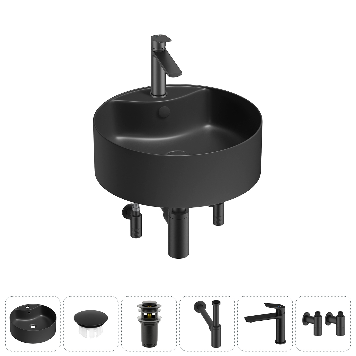 Изображение товара Раковина Wellsee praxis 46 см черная с комплектом монтажных элементов