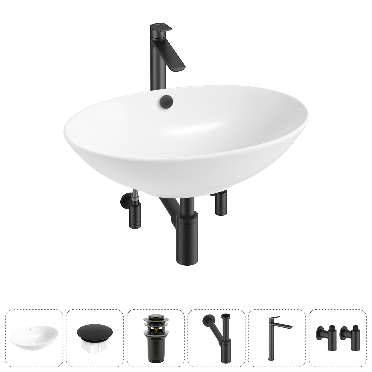 Изображение товара Раковина Wellsee bliss 20217164R 63см цвет раковина 6 в 1: заглушка на перелив, д/к, сифон, смеситель, вентили