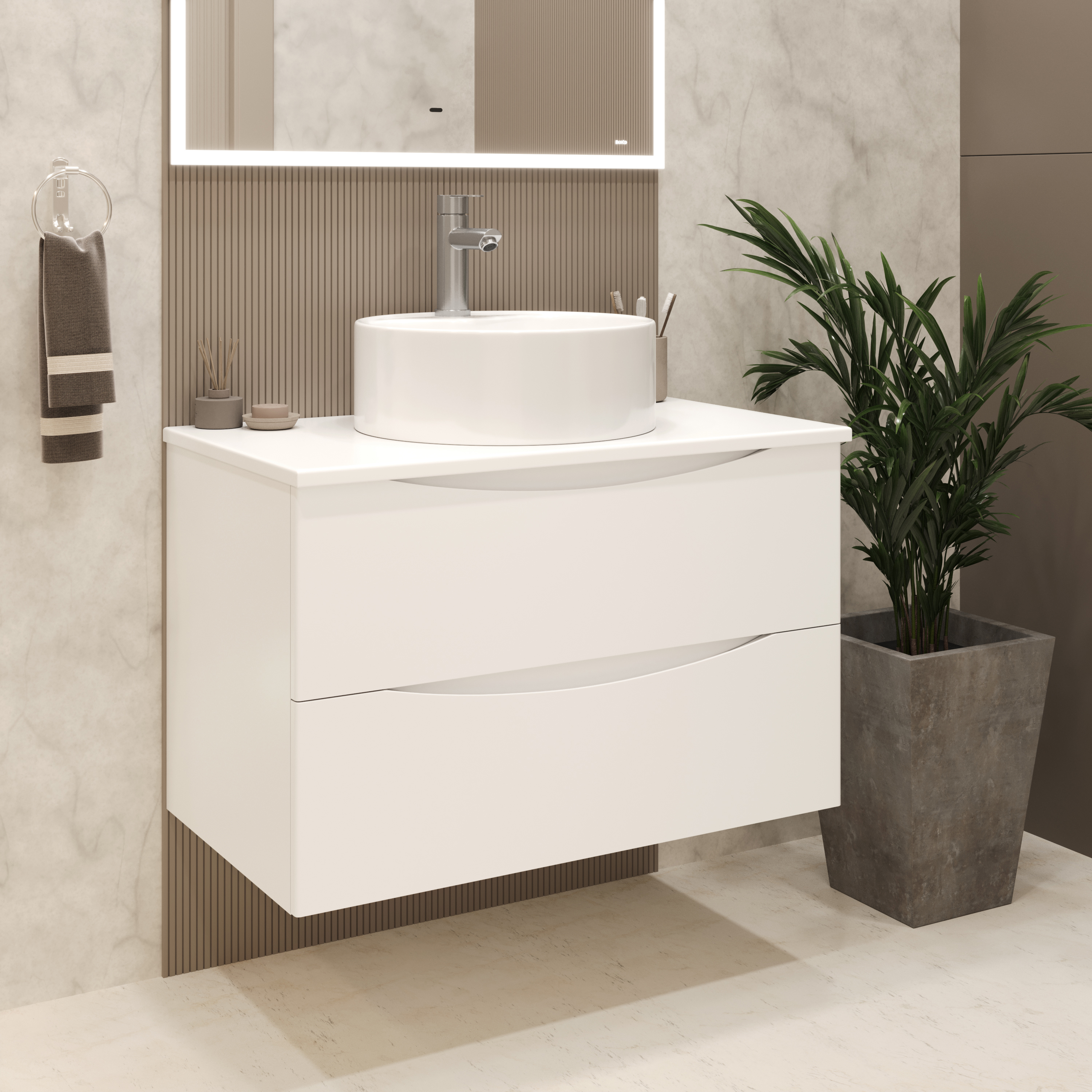 Изображение товара Тумба с раковиной для ванной Bond Square TLM-05805-SLM03410 подвесная 80 см цвет белая матовая