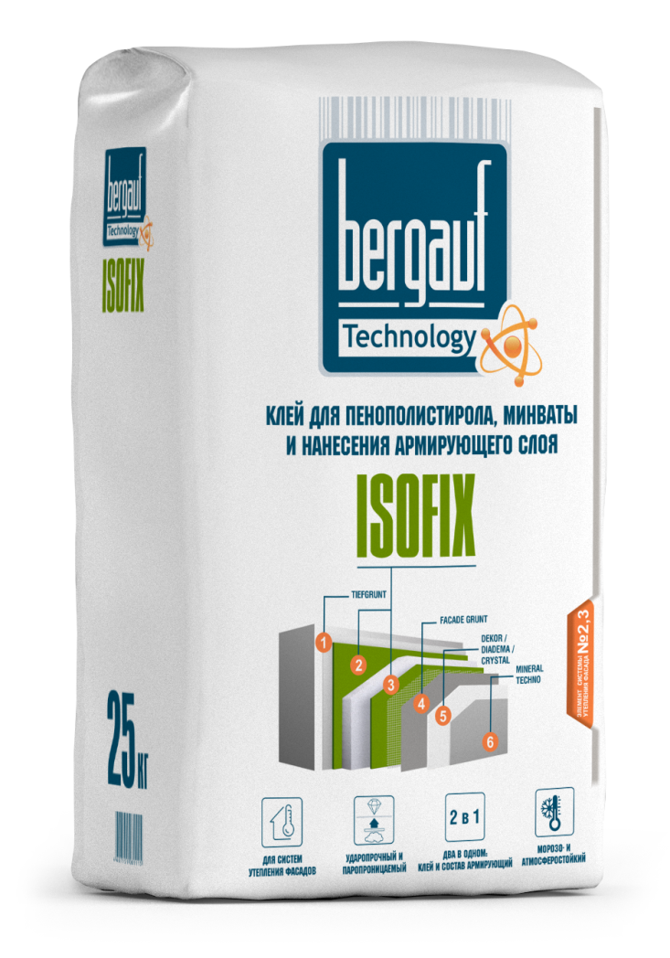 Изображение товара Клей для теплоизоляции Bergauf Isofix 25 кг с высокой адгезией