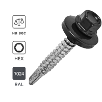 Изображение товара Саморезы кровельные по металлу DILWIS оцинкованные с буром 5.5x38 мм на вес RAL 7024 Изображение товара Саморезы кровельные по металлу DILWIS оцинкованные с буром 5.5x38 мм на вес RAL 7024