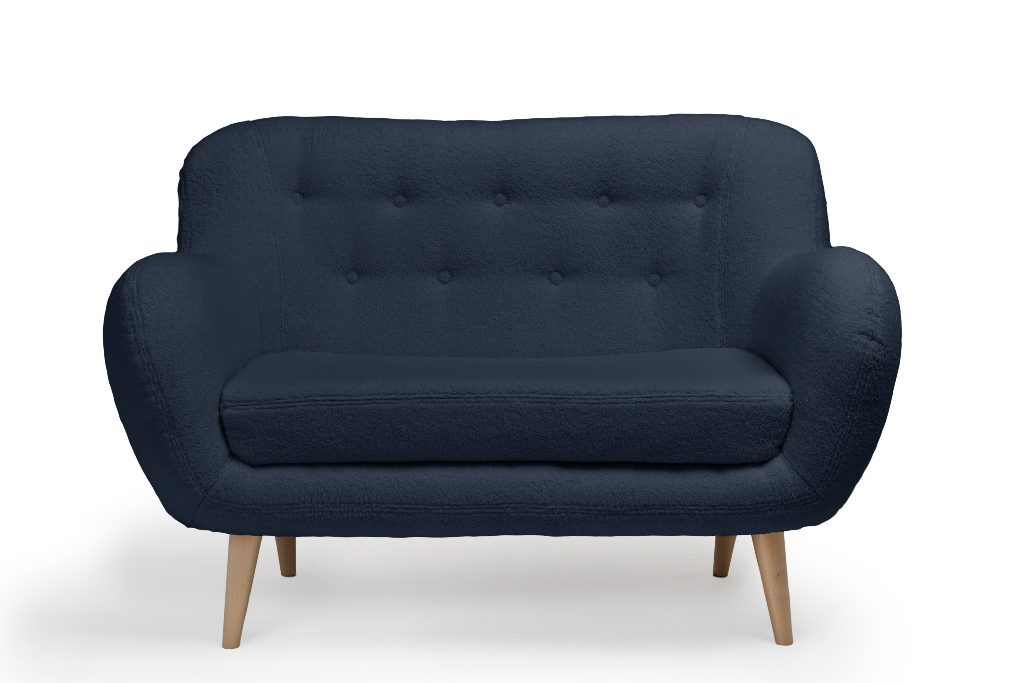 Изображение товара Диван прямой из искусственного меха темно-синий с деревянными опорами