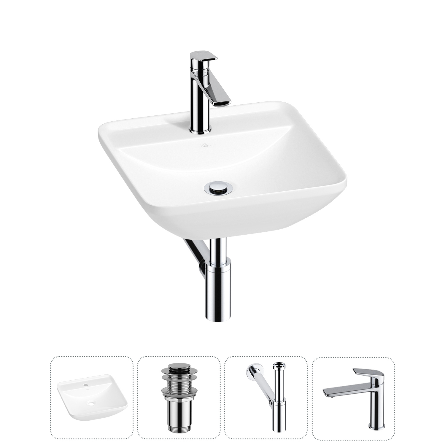 Изображение товара Раковина Wellsee cute twin s 20213362R 43см цвет раковина 4 в 1: д/к, сифон, смеситель