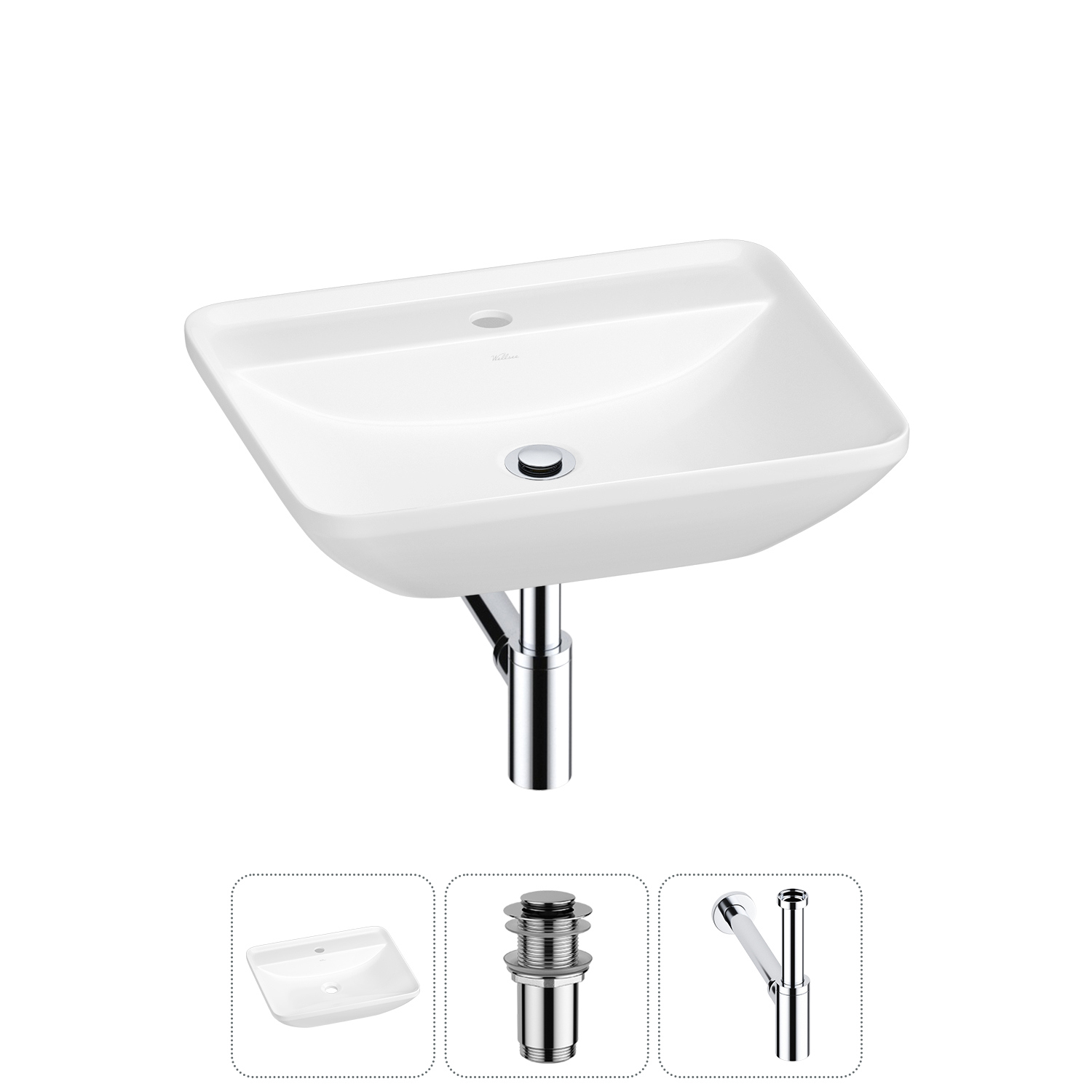 Изображение товара Растворная раковина Wellsee cute twin s 20213374R 55 см, 3 в 1 комплект с сифоном и клапаном