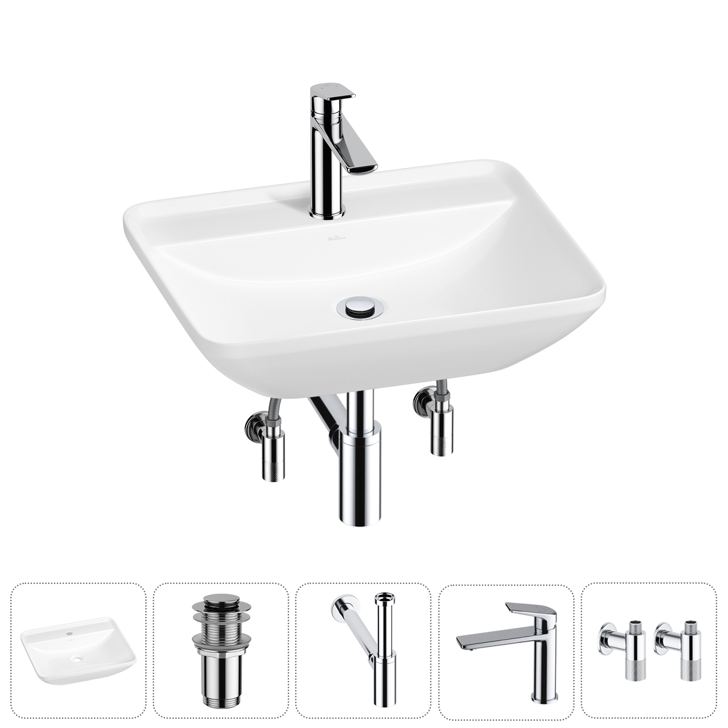 Изображение товара Раковина Wellsee Cute Twin S 55 см белая комплект 5 в 1 польша