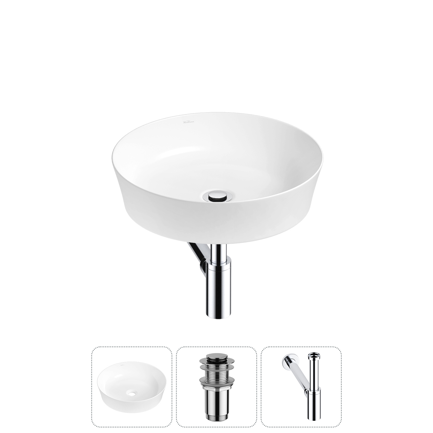 Изображение товара Раковина Wellsee cromulent 20213534R 43 см с сифон и донным клапаном, белая, глянцевая
