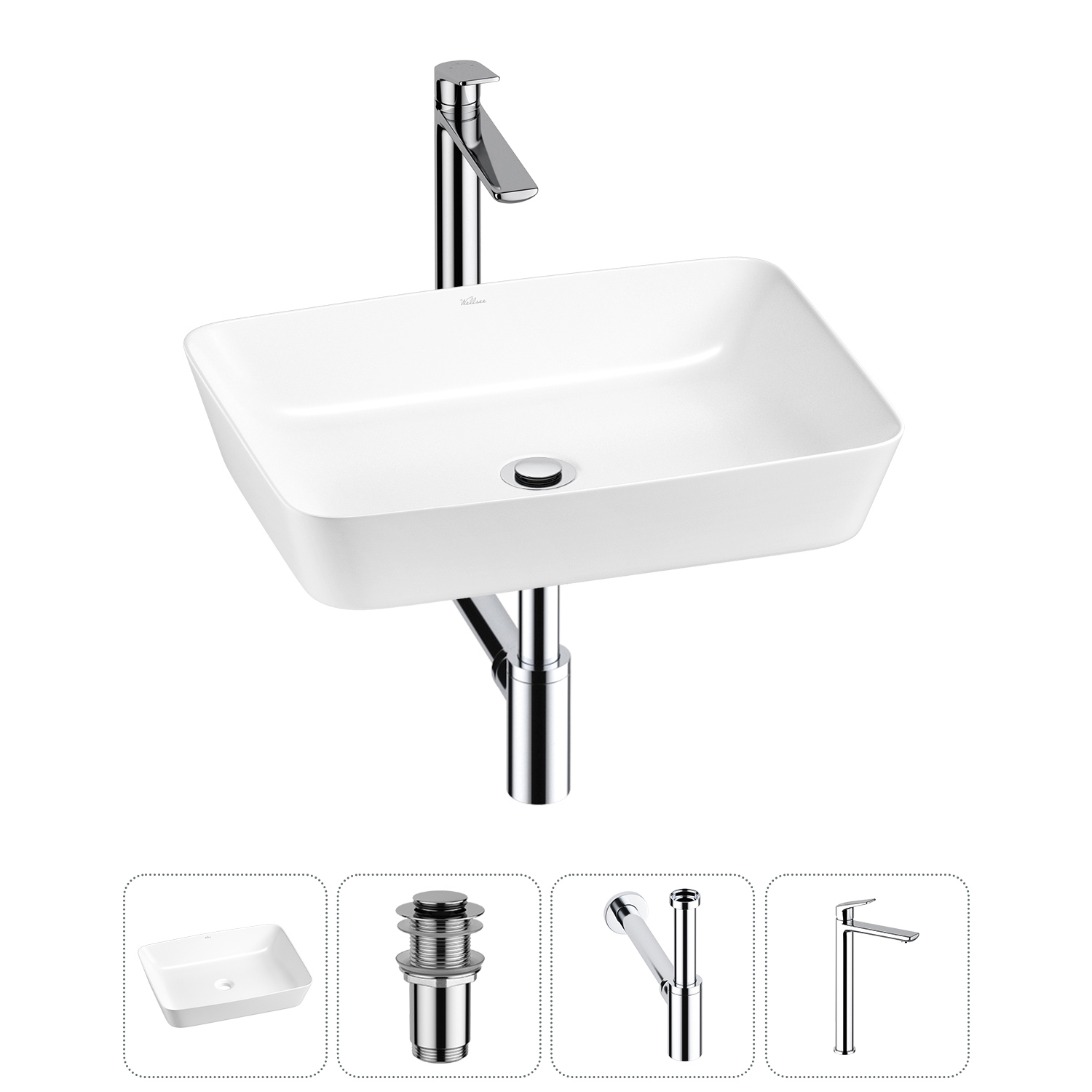 Изображение товара Раковина Wellsee Cromulent 20213570R 56 см с комплектом укомплектована сифоном смесителем