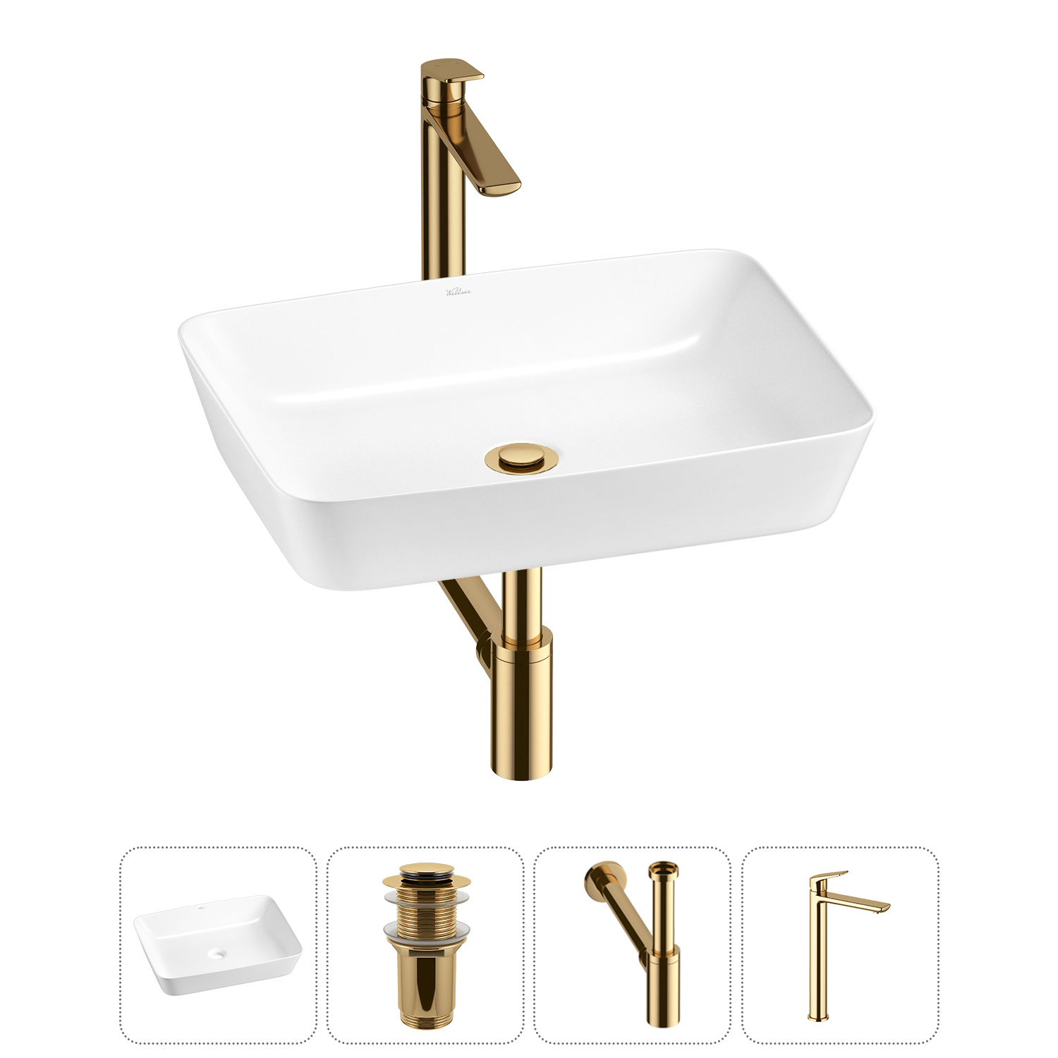 Изображение товара Раковина Wellsee cromulent 20213572R 56см с сифон и смесителем золото