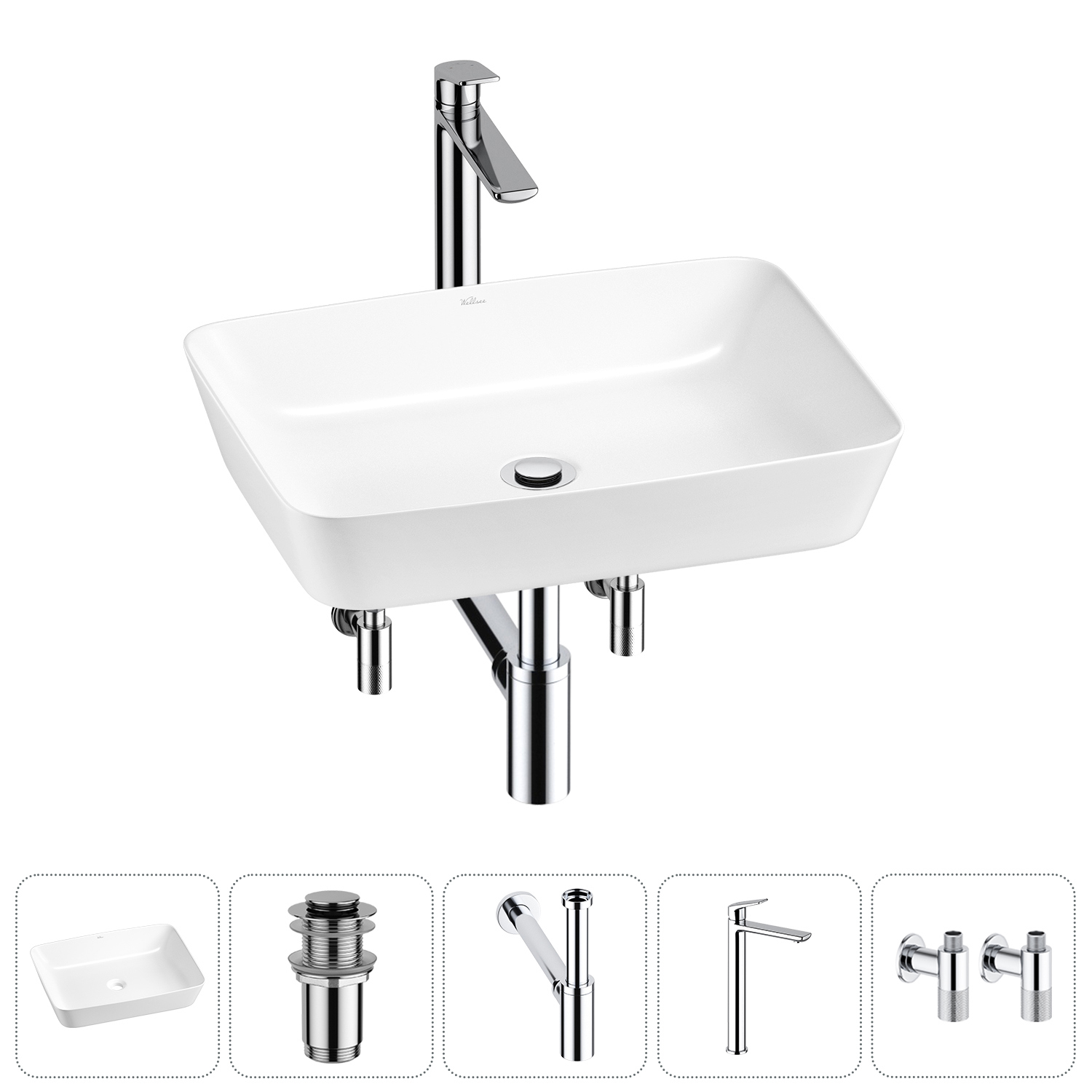 Изображение товара Раковина Wellsee cromulent 20213574R 56 см с донным клапаном и смесителем