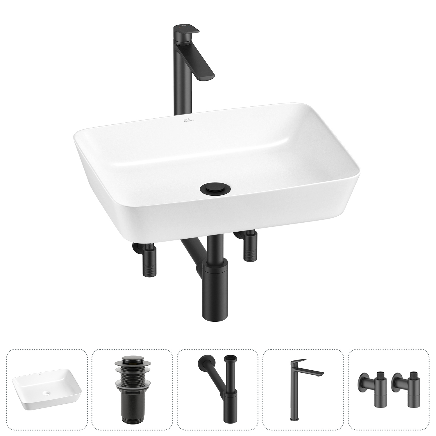 Изображение товара Раковина Wellsee cromulent 20213575R 56см комплект с сифоном и смесителем