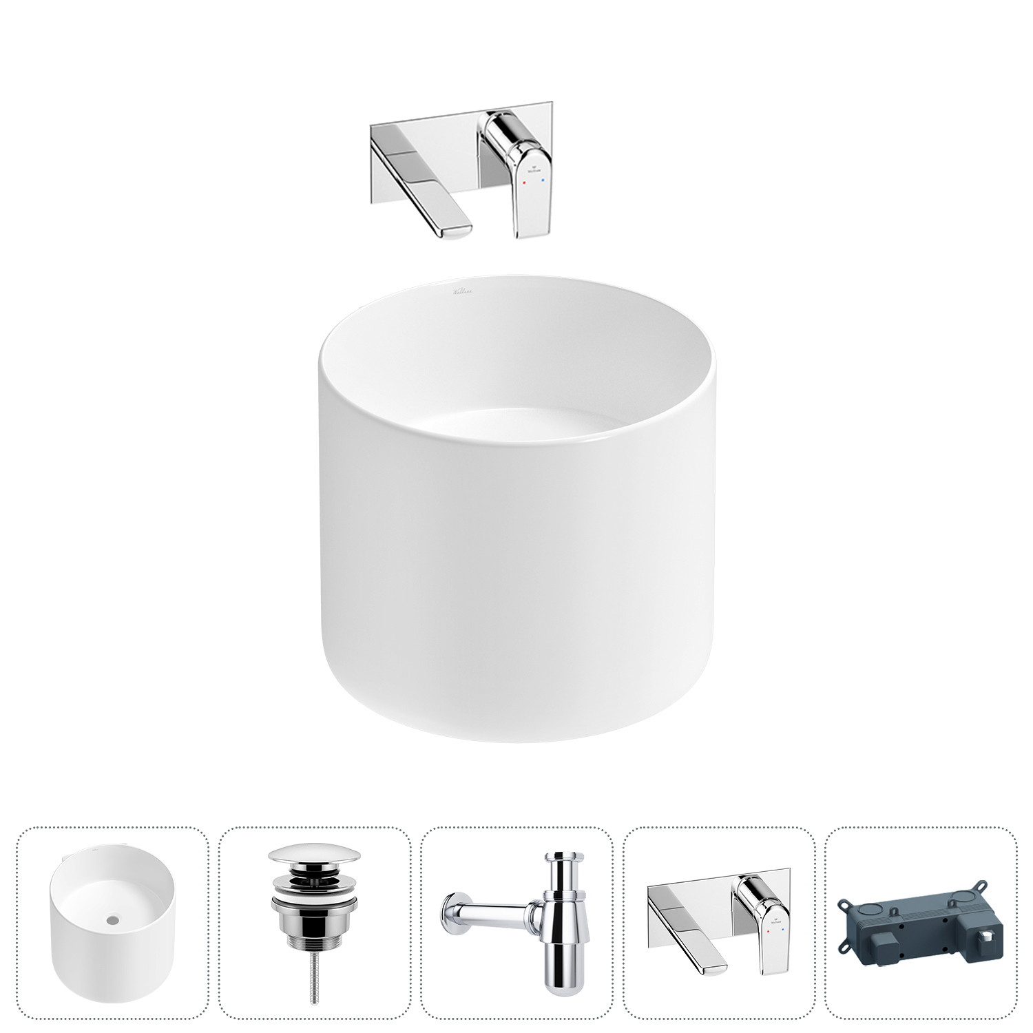 Изображение товара Раковина Wellsee m1 limited edition 20213850R 45см цвет раковина 4 в 1: д/к, сифон, смеситель