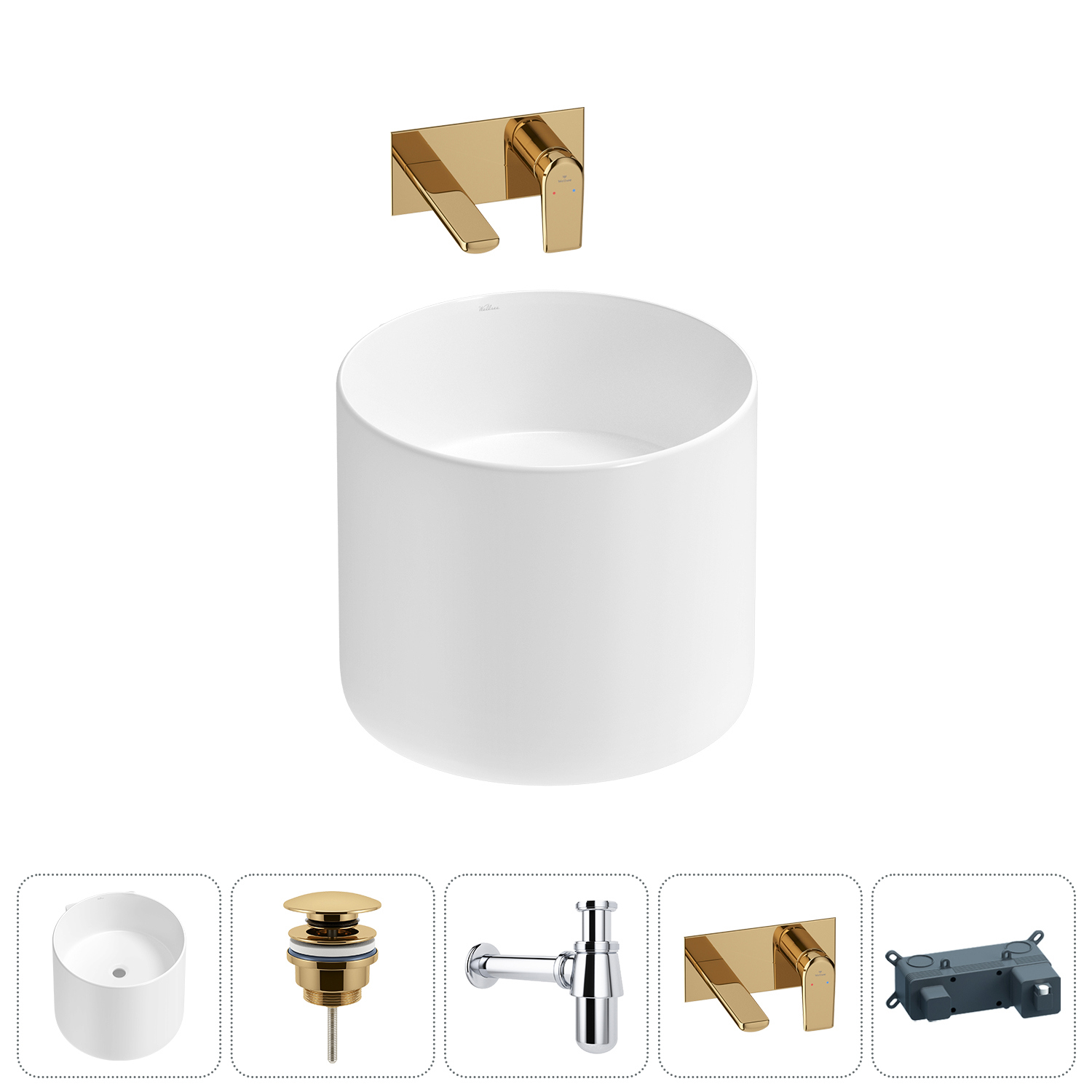 Изображение товара Раковина Wellsee m1 limited edition 20213852R 45см цвет раковина 4 в 1: д/к, сифон, смеситель