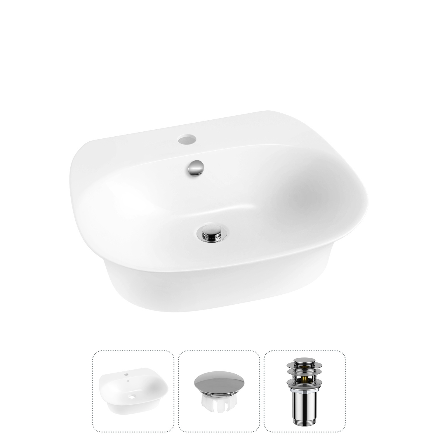 Изображение товара Раковина Wellsee excellence pro 50 см 3 в 1 с заглушкой на перелив и донным клапаном