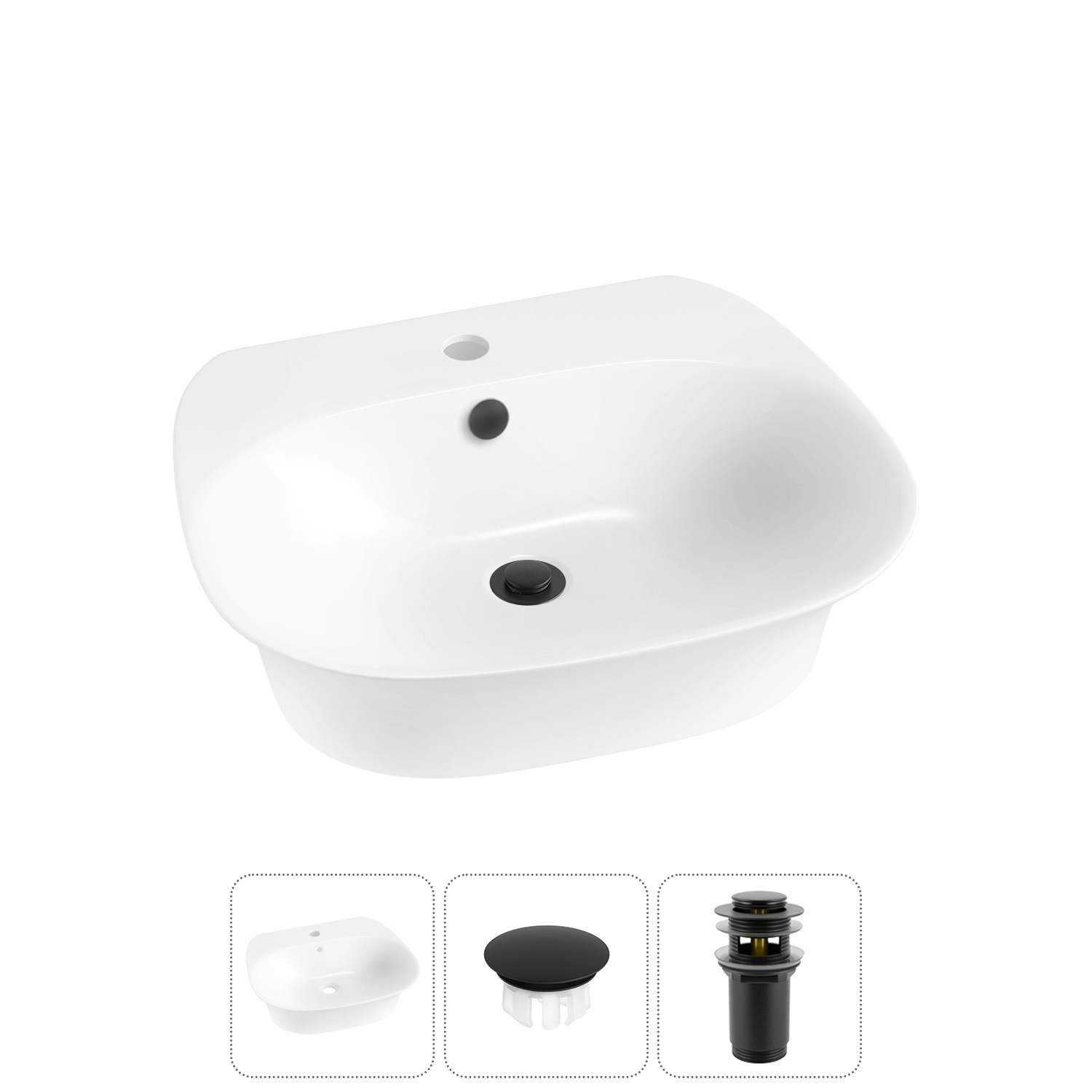 Изображение товара Раковина Wellsee excellence pro 20216998R 50см белая со сливом и заглушкой