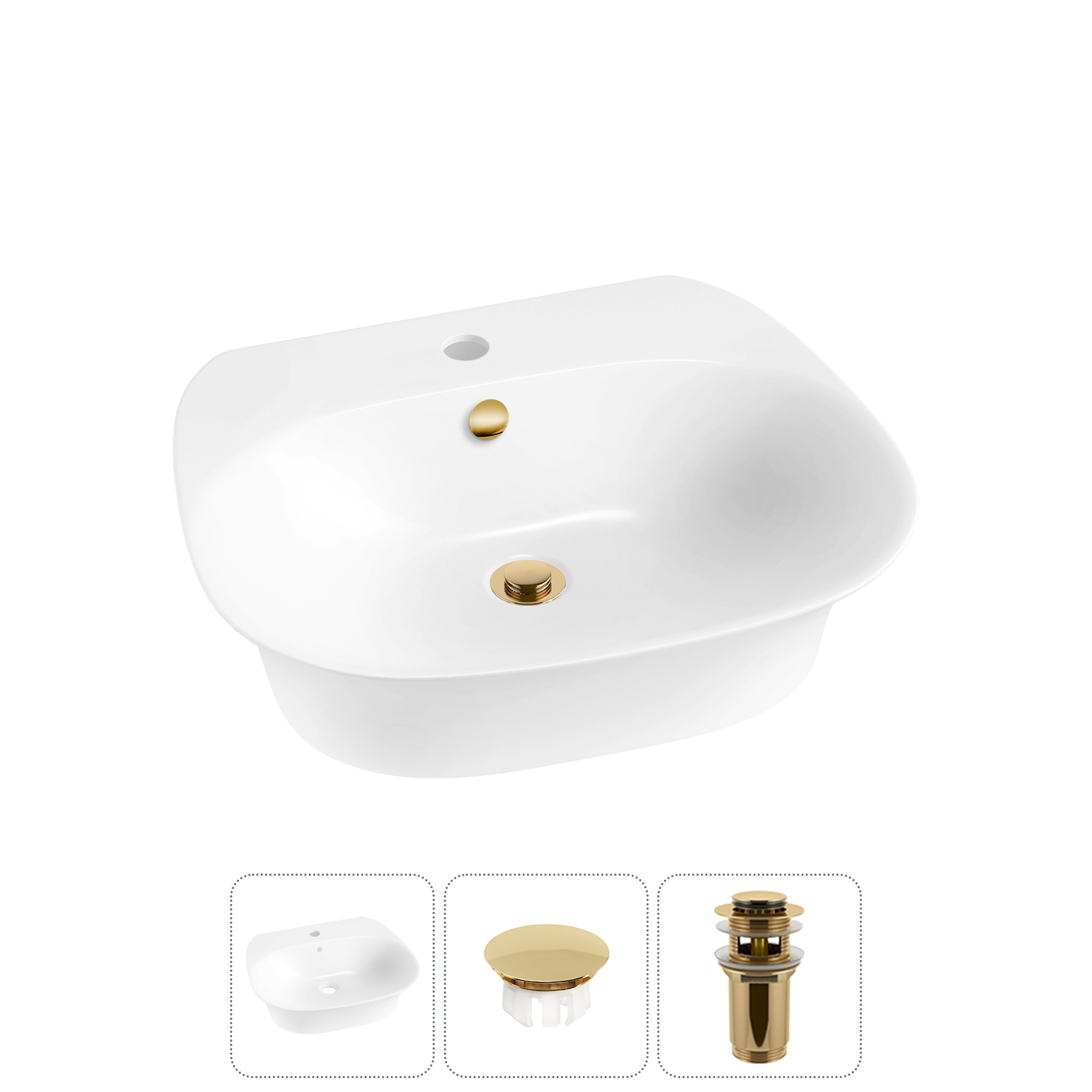 Изображение товара Раковина Wellsee Excellence Pro 50см 3 в 1 глянцевая с заглушкой и донным клапаном