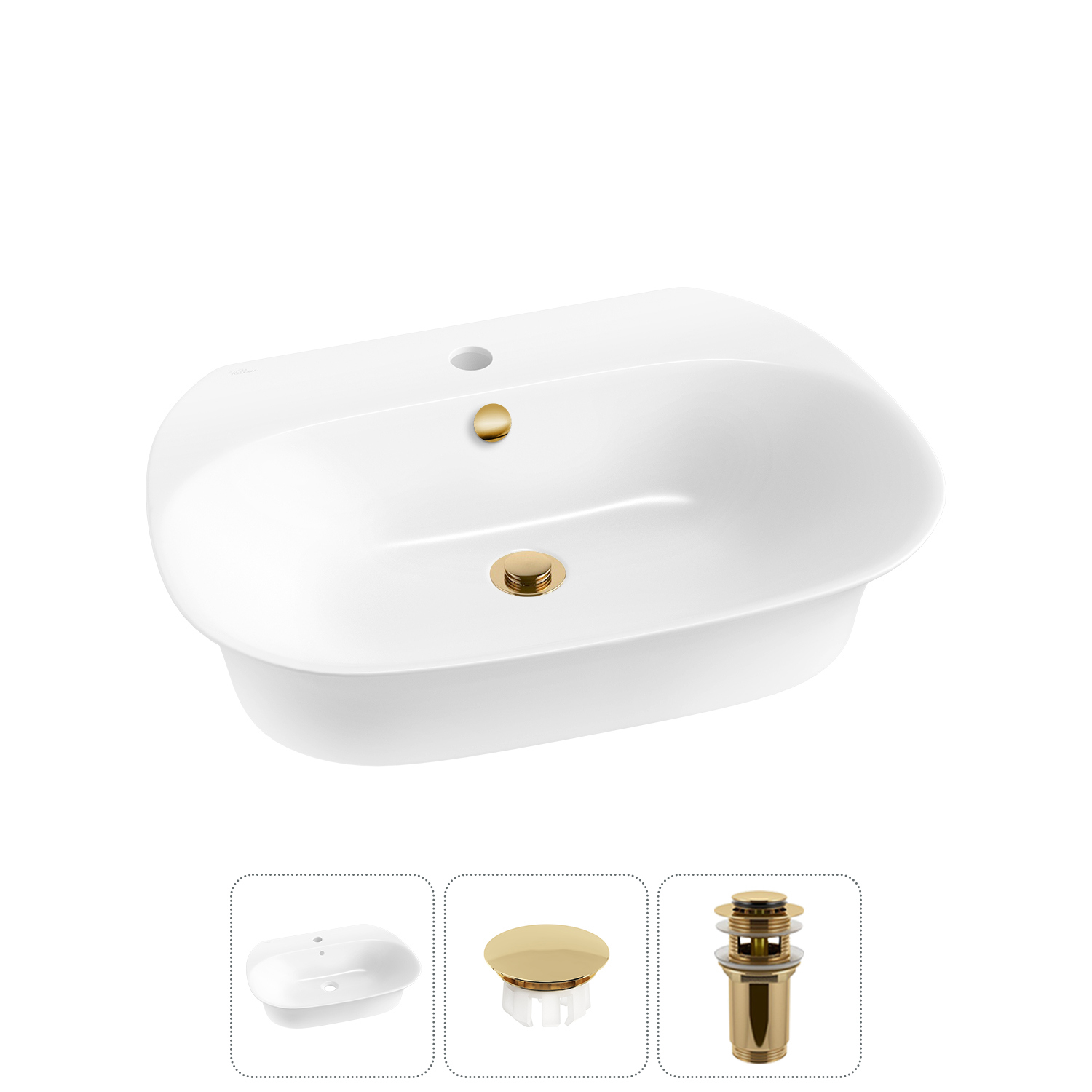 Изображение товара Раковина Wellsee Excellence Pro 60 см 3 в 1 с заглушкой и донным клапаном