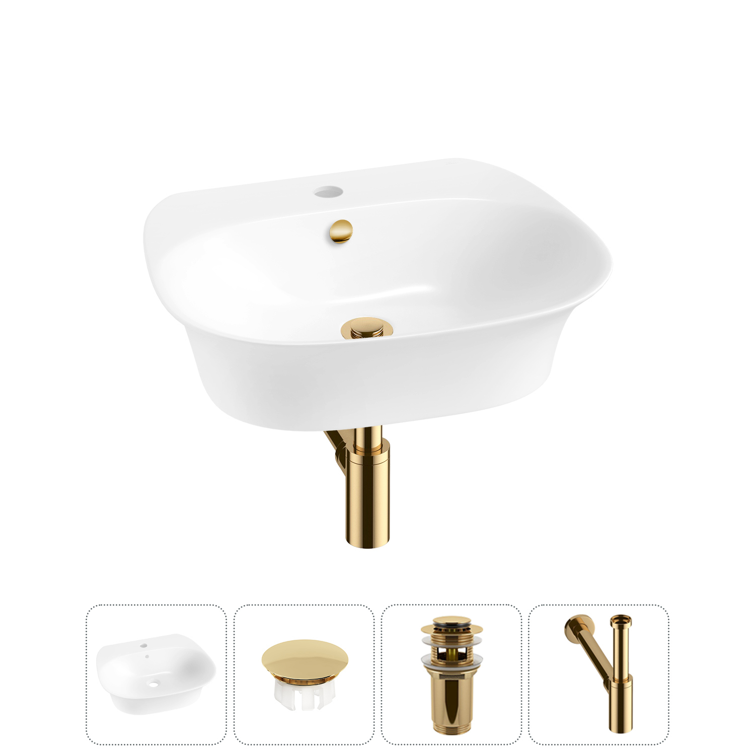 Изображение товара Раковина Wellsee Excellence Pro 55см с заглушкой на перелив и сифон в комплекте