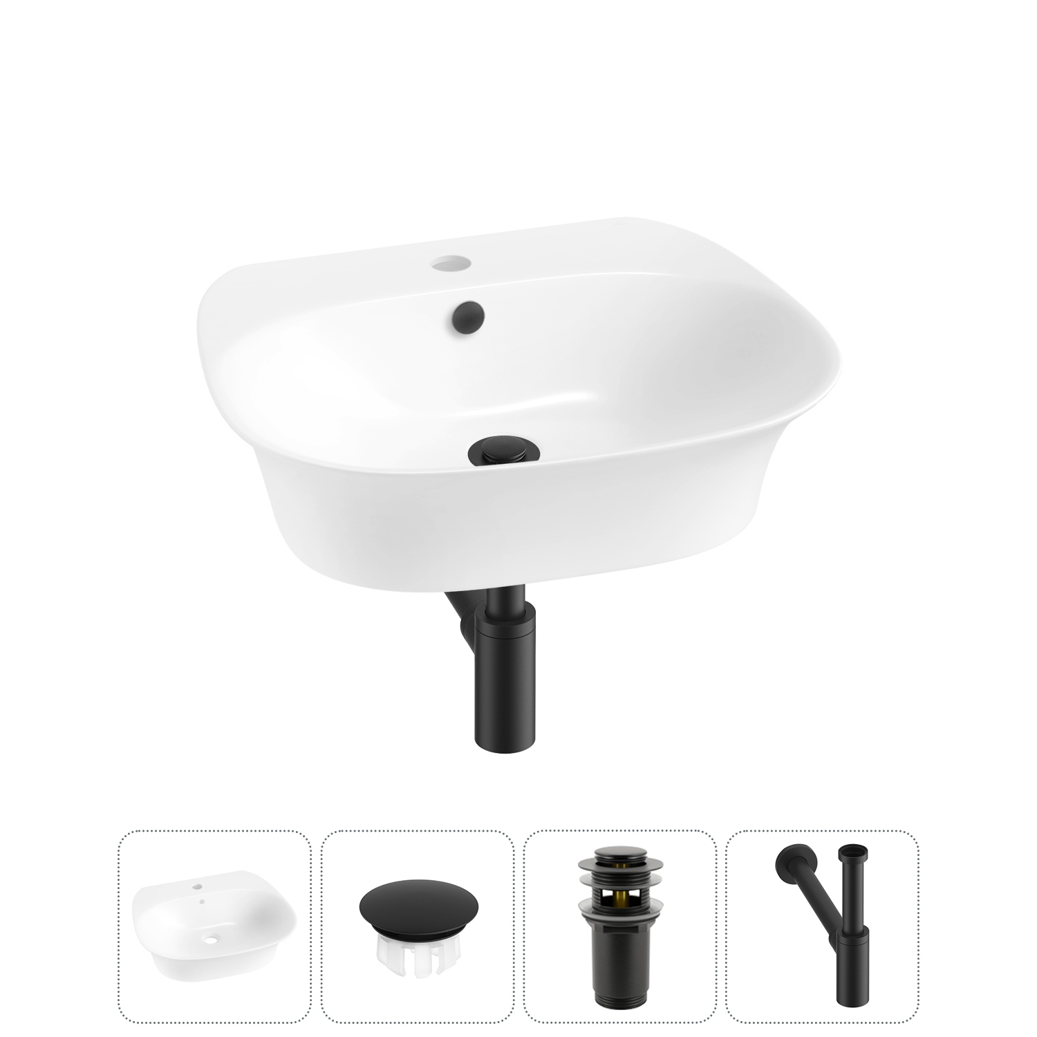 Изображение товара Раковина Wellsee Excellence Pro 50 см белая 4 в 1 с сифон и заглушкой