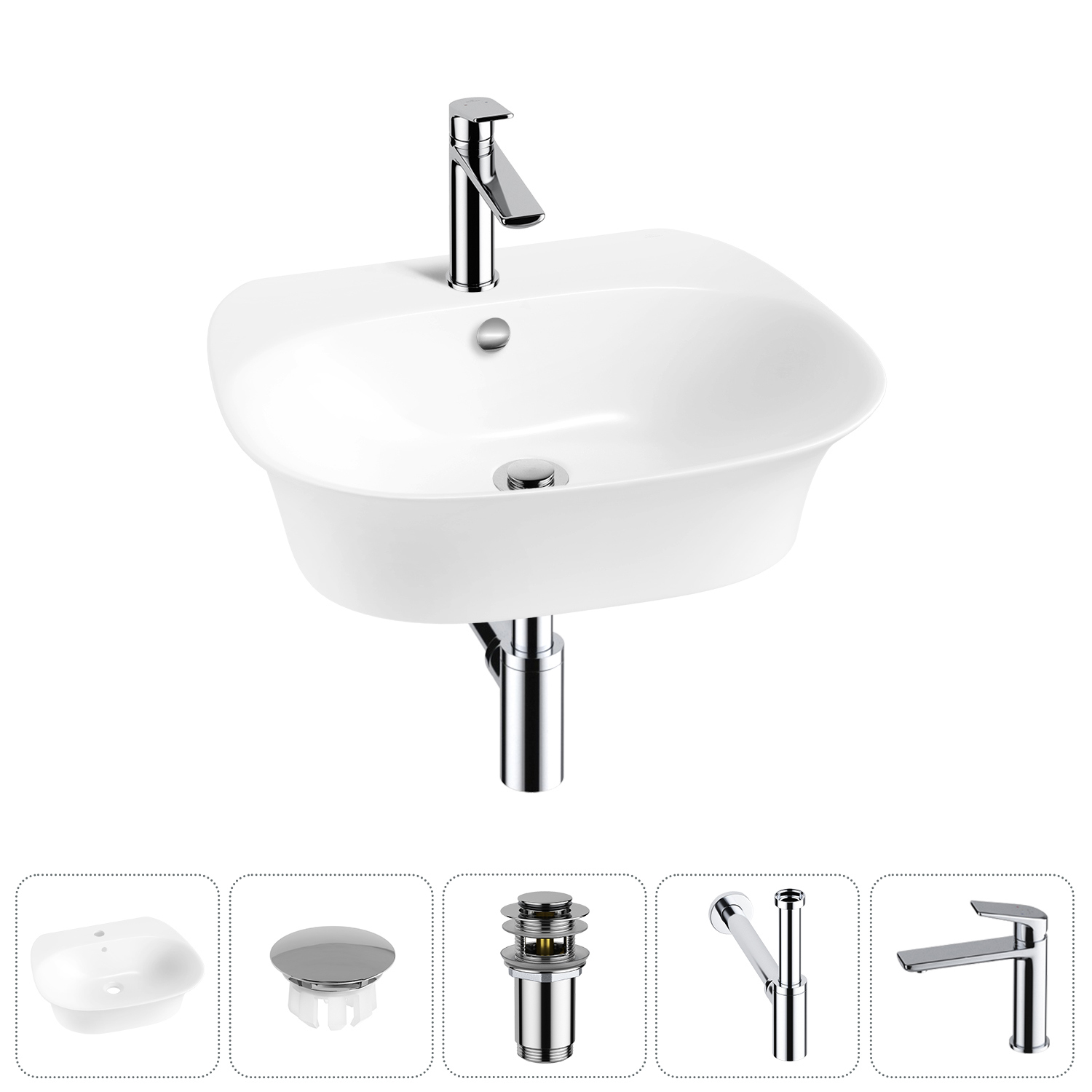 Изображение товара Раковина Wellsee excellence pro 55см 5 в 1 смеситель сифон монтаж Польша