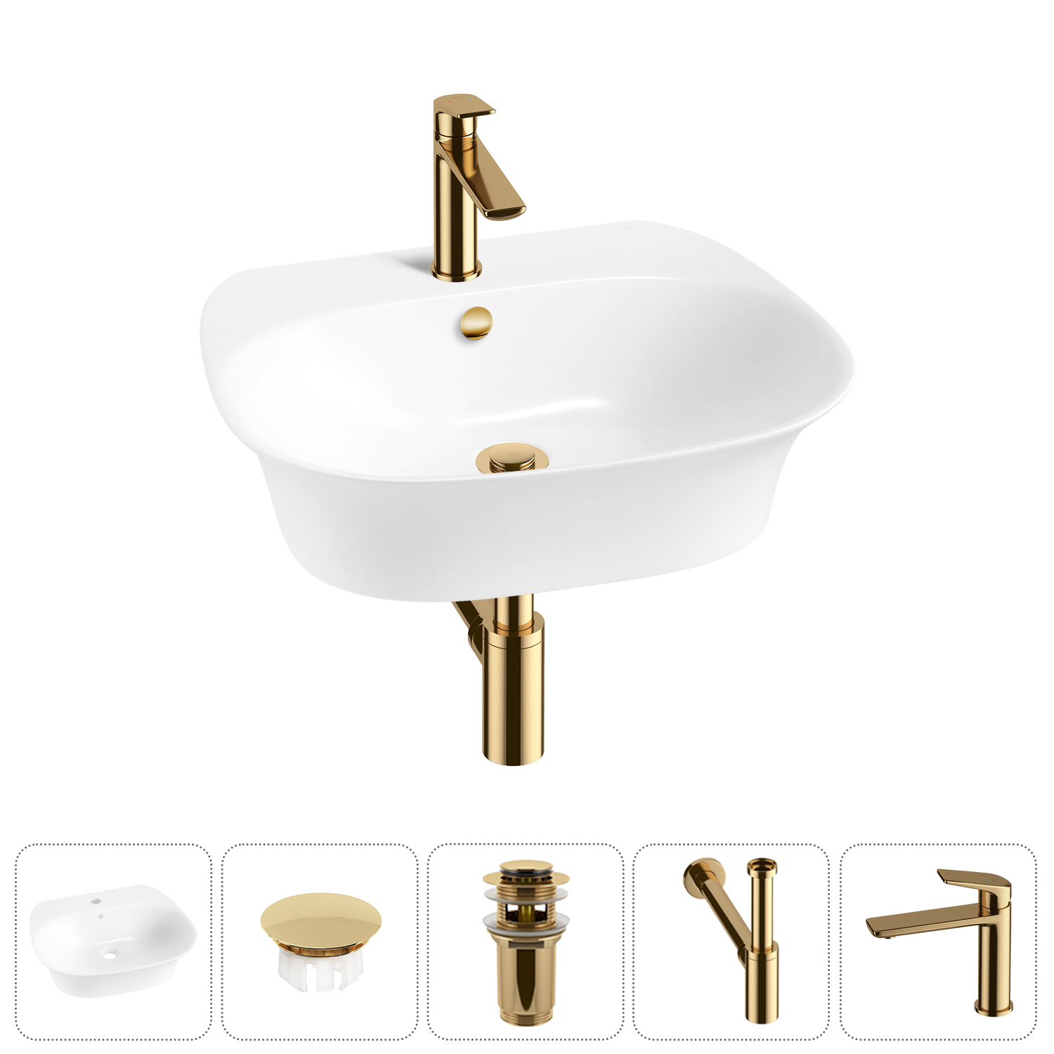 Изображение товара Раковина Wellsee excellence pro 20217117R 50см цвет раковина 5 в 1: заглушка на перелив, д/к, сифон, смеситель