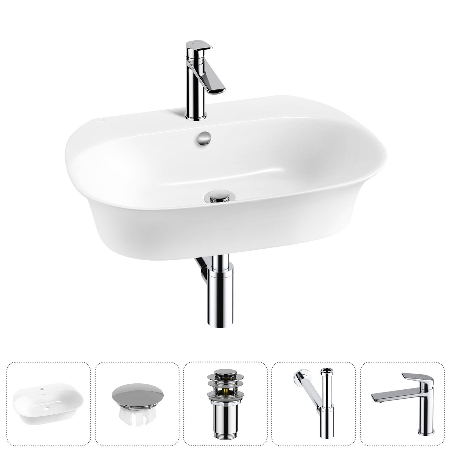 Изображение товара Раковина Wellsee Excellence Pro 60 см керамическая белая с комплектом монтажных элементов