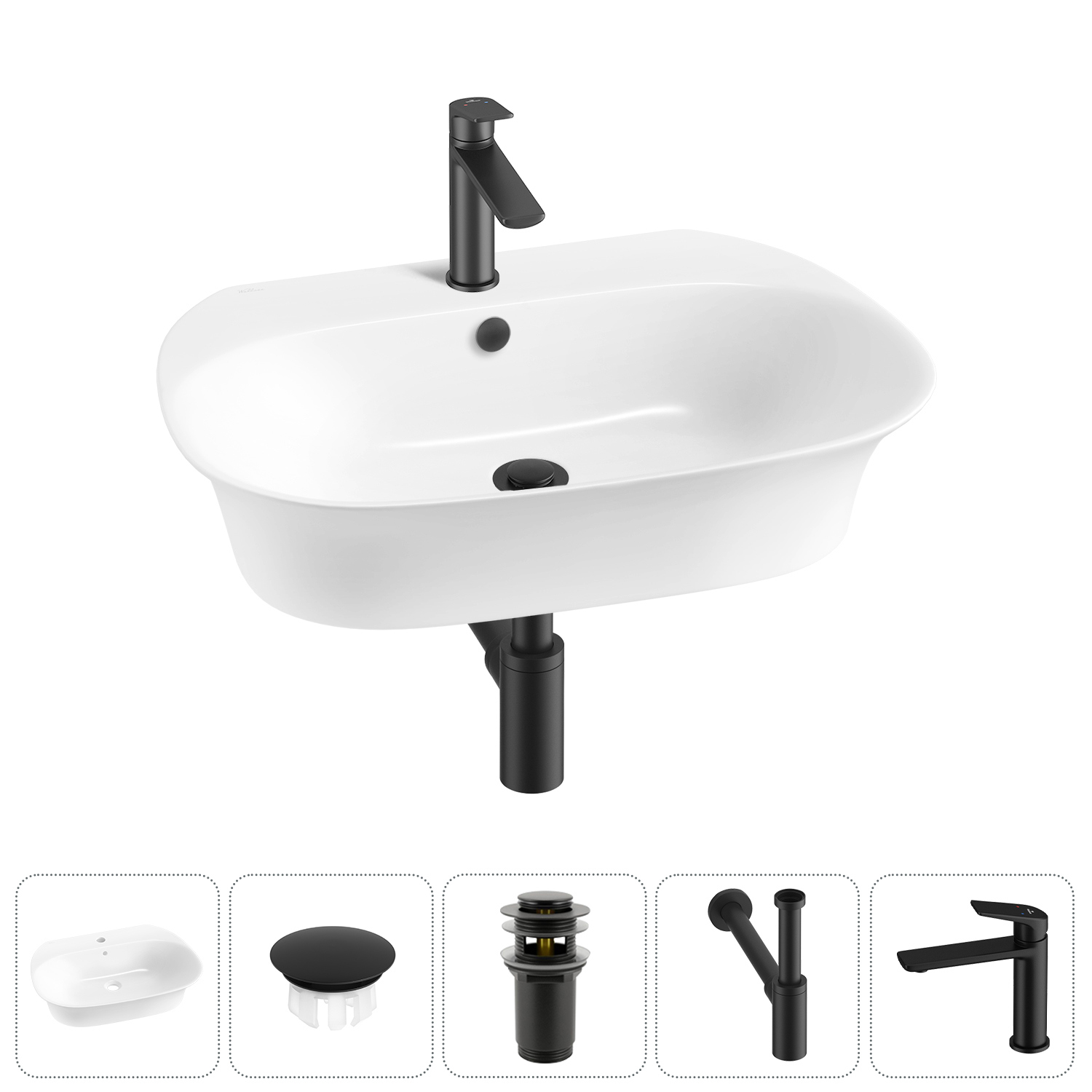 Изображение товара Раковина Wellsee excellence pro 60 см 5 в 1 с смесителем и сифоном