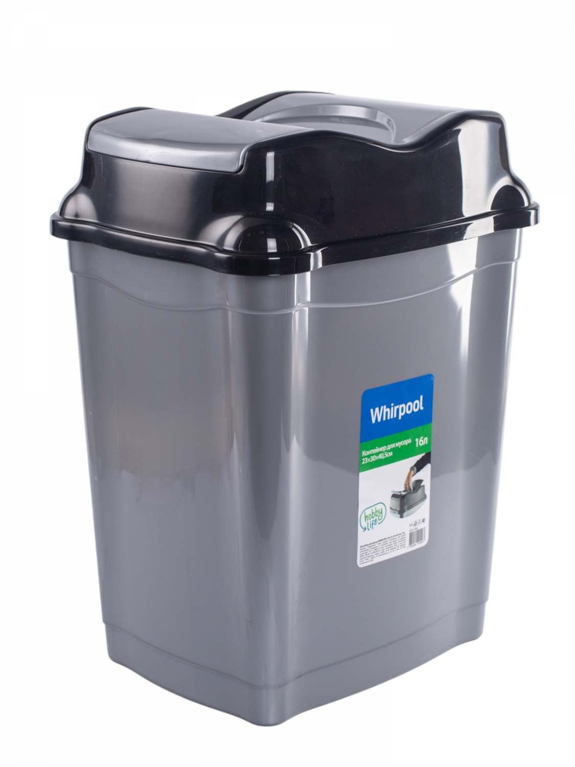 Изображение товара Мусорный контейнер ручной 16 л Hobby life полипропилен цвет серый