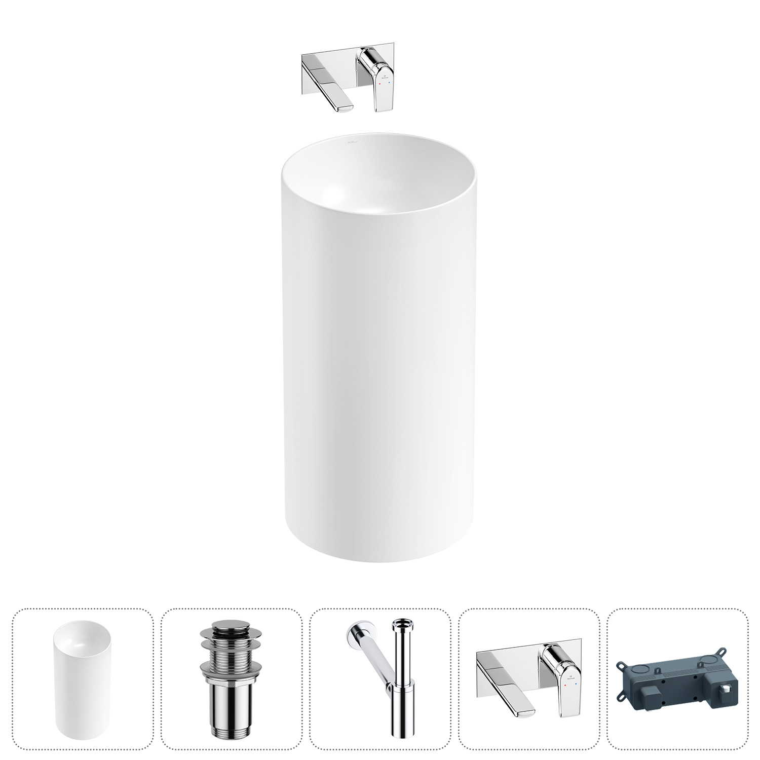 Изображение товара Раковина Wellsee Callipy Art 42 см 4 в 1 с сифоном и смесителем