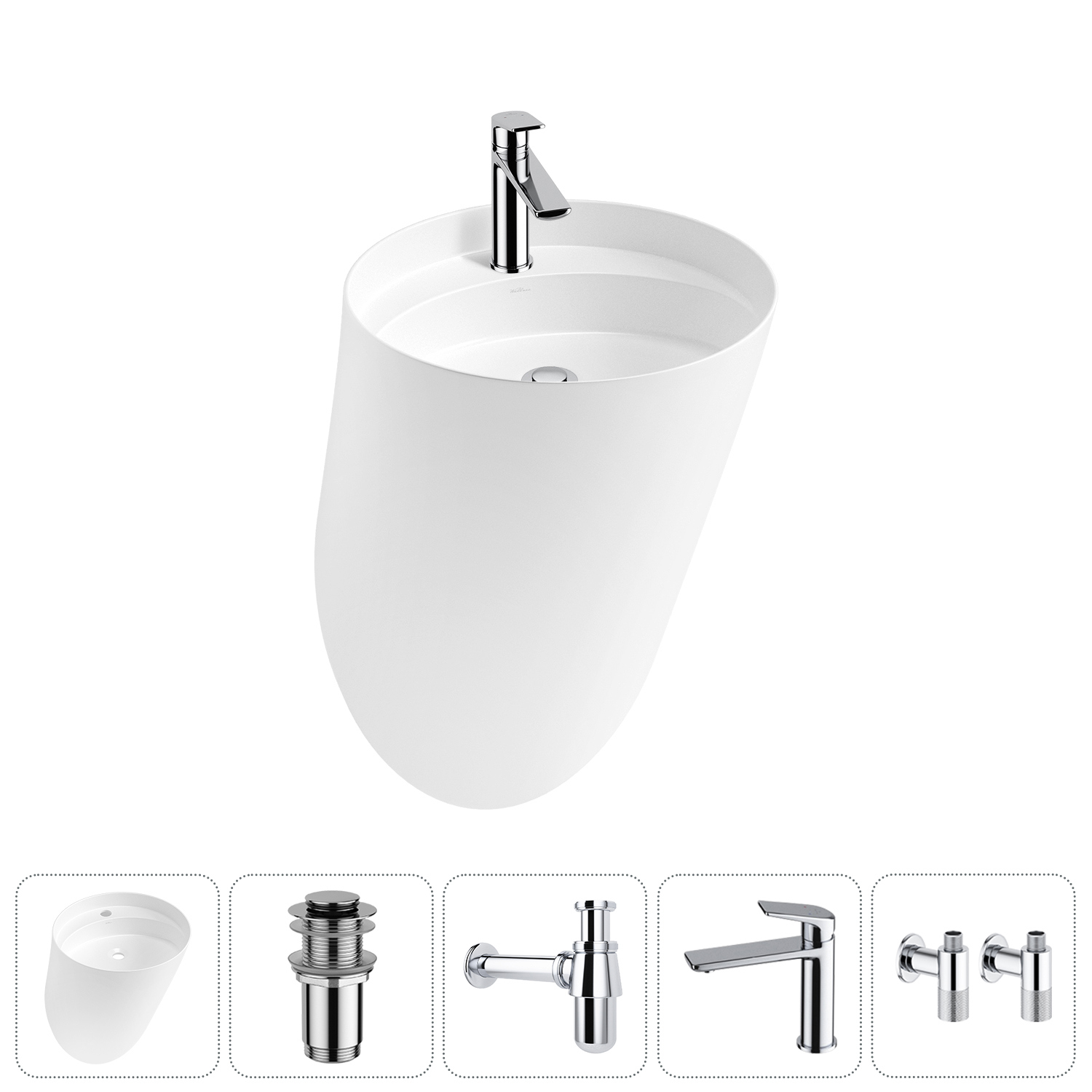 Изображение товара Раковина Wellsee m1 limited edition 20215027R 45см цвет раковина 5 в 1: д/к, сифон, смеситель, вентили