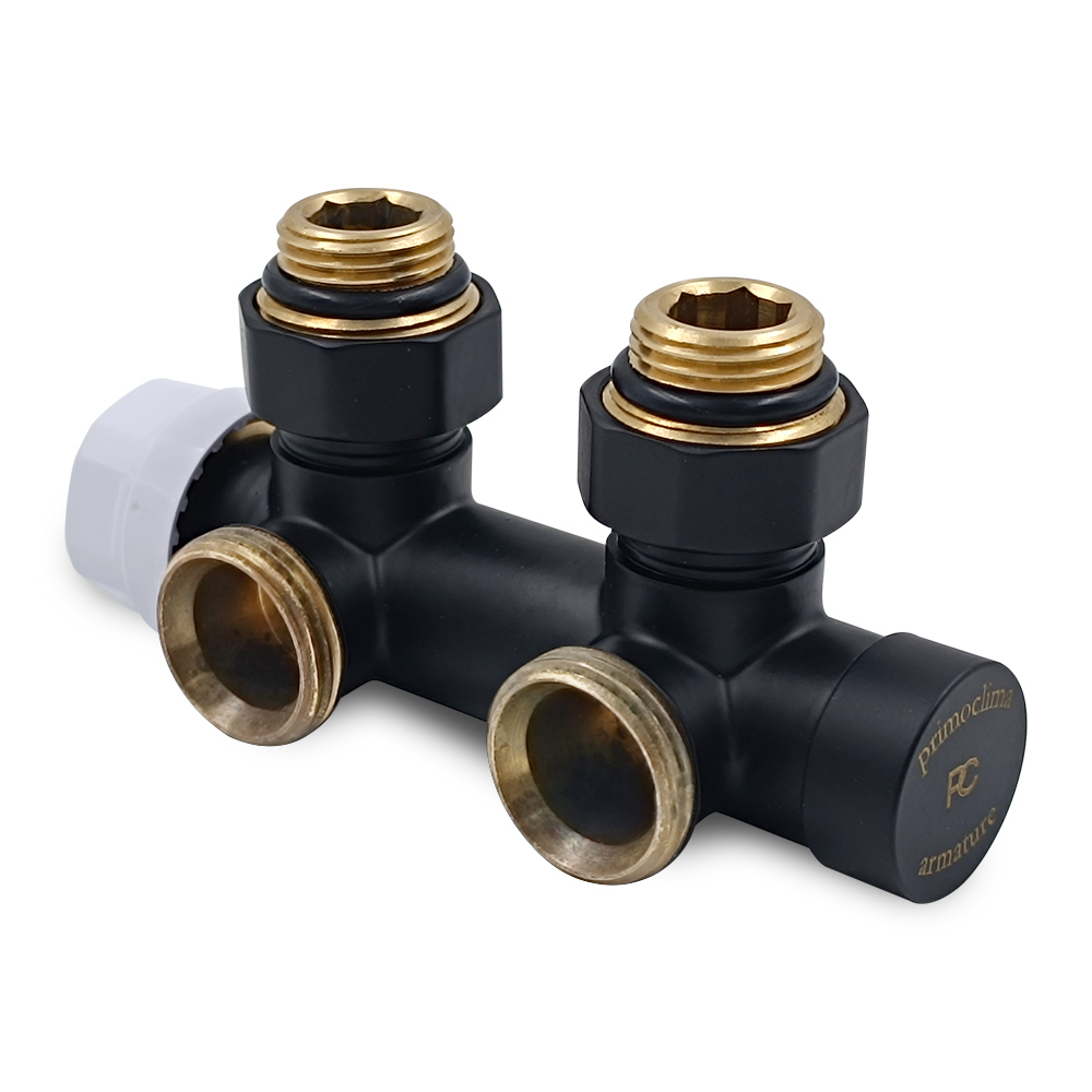Изображение товара Узел нижнего подключения Primoclima Armature термостатический угловой 1/2x3/4 черный