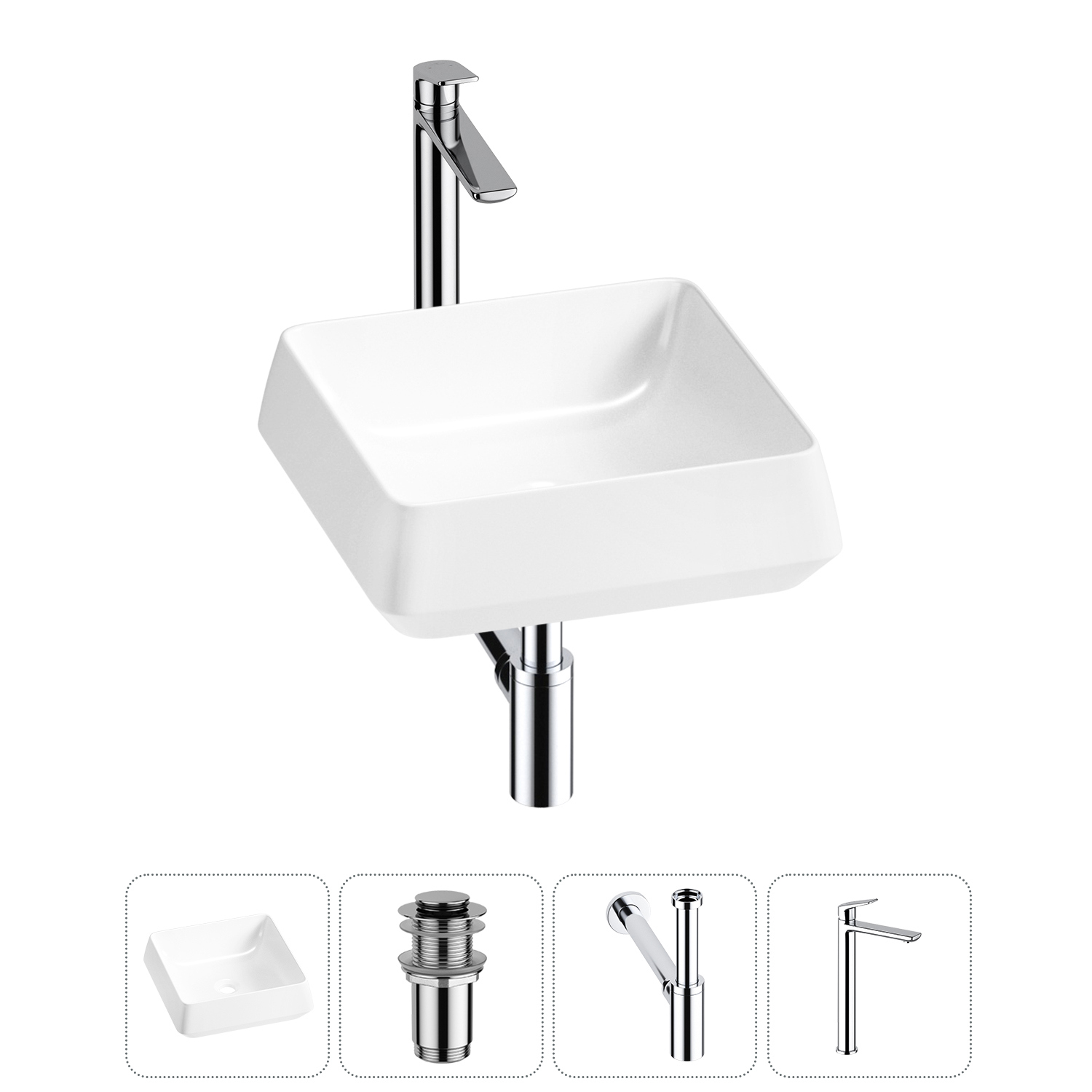 Изображение товара Раковина Lavinia boho bathroom sink 20215420R 38см белая комплект с донным клапаном сифоном и смеси