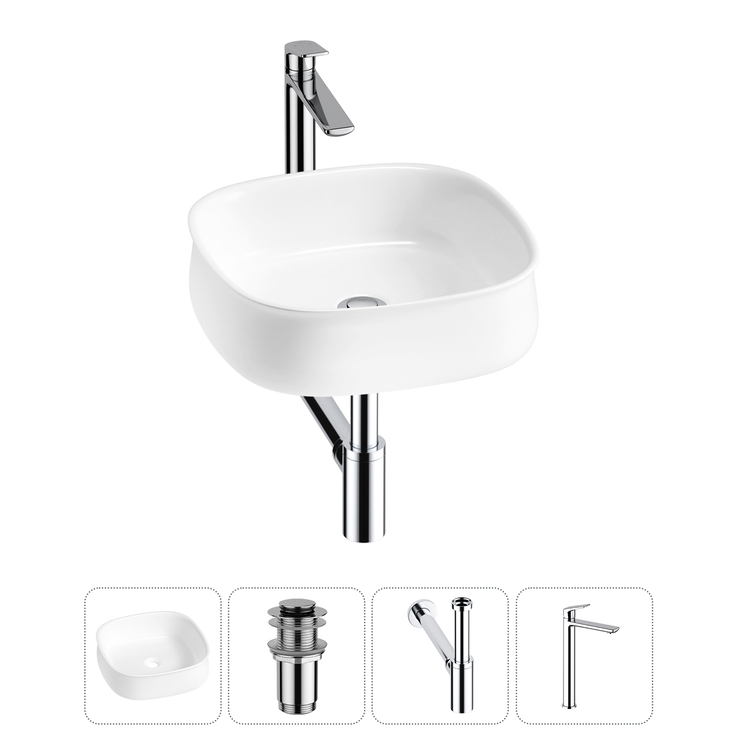 Изображение товара Раковина Lavinia boho bathroom sink 20215452R белая квадратная глянцевая комплект 4 в 1