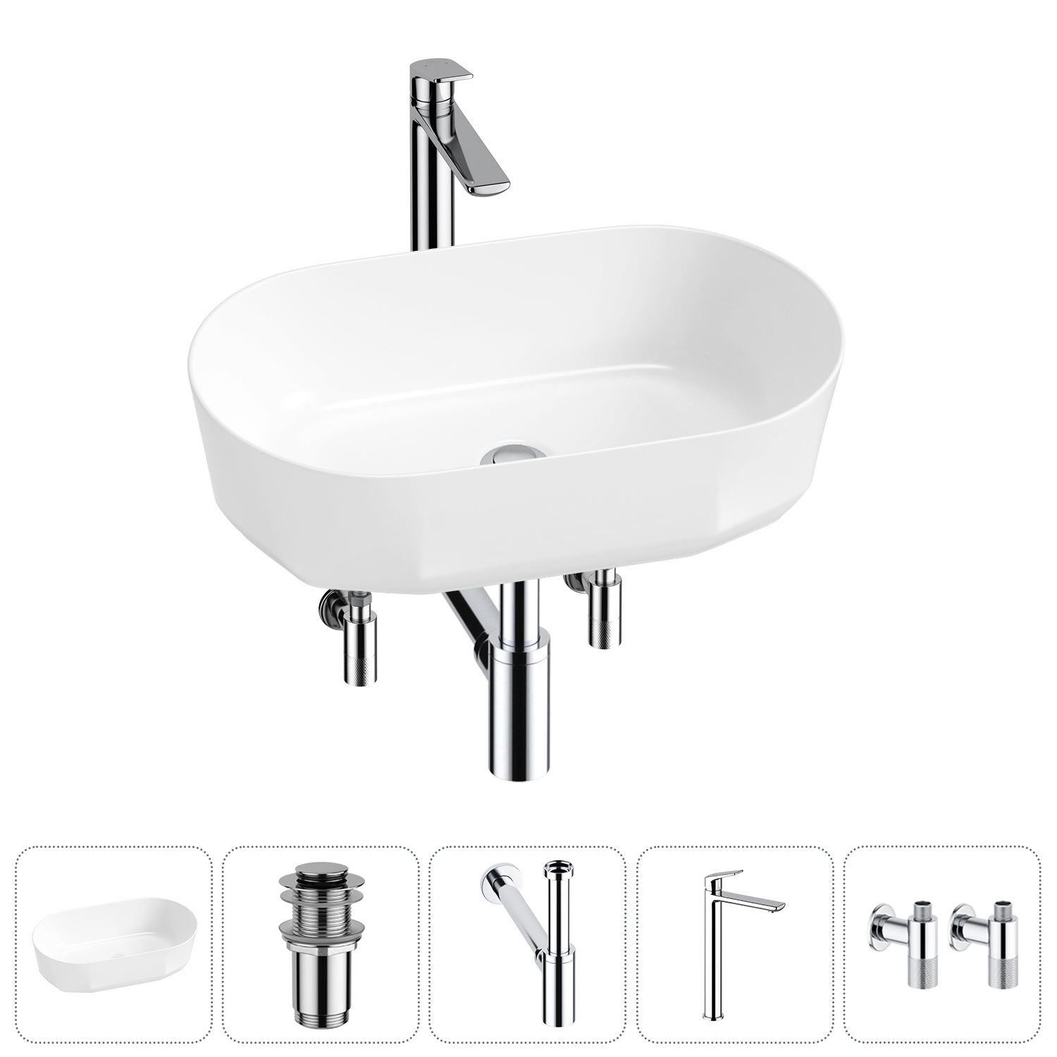Изображение товара Раковина Lavinia boho bathroom sink 20215817R 55см цвет раковина 5 в 1: донный клапан, сифон, смеситель, вентили