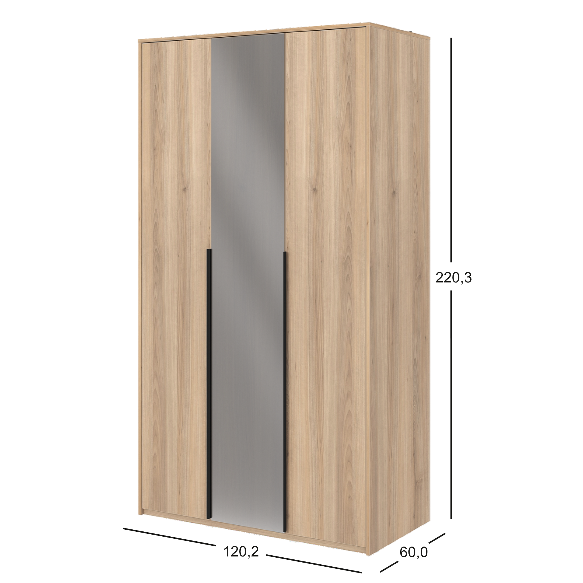 Шкаф распашной Бергамо с 2 дверями с зеркалом 120x220x60 см ЛДСП цвет дуб комано - 5