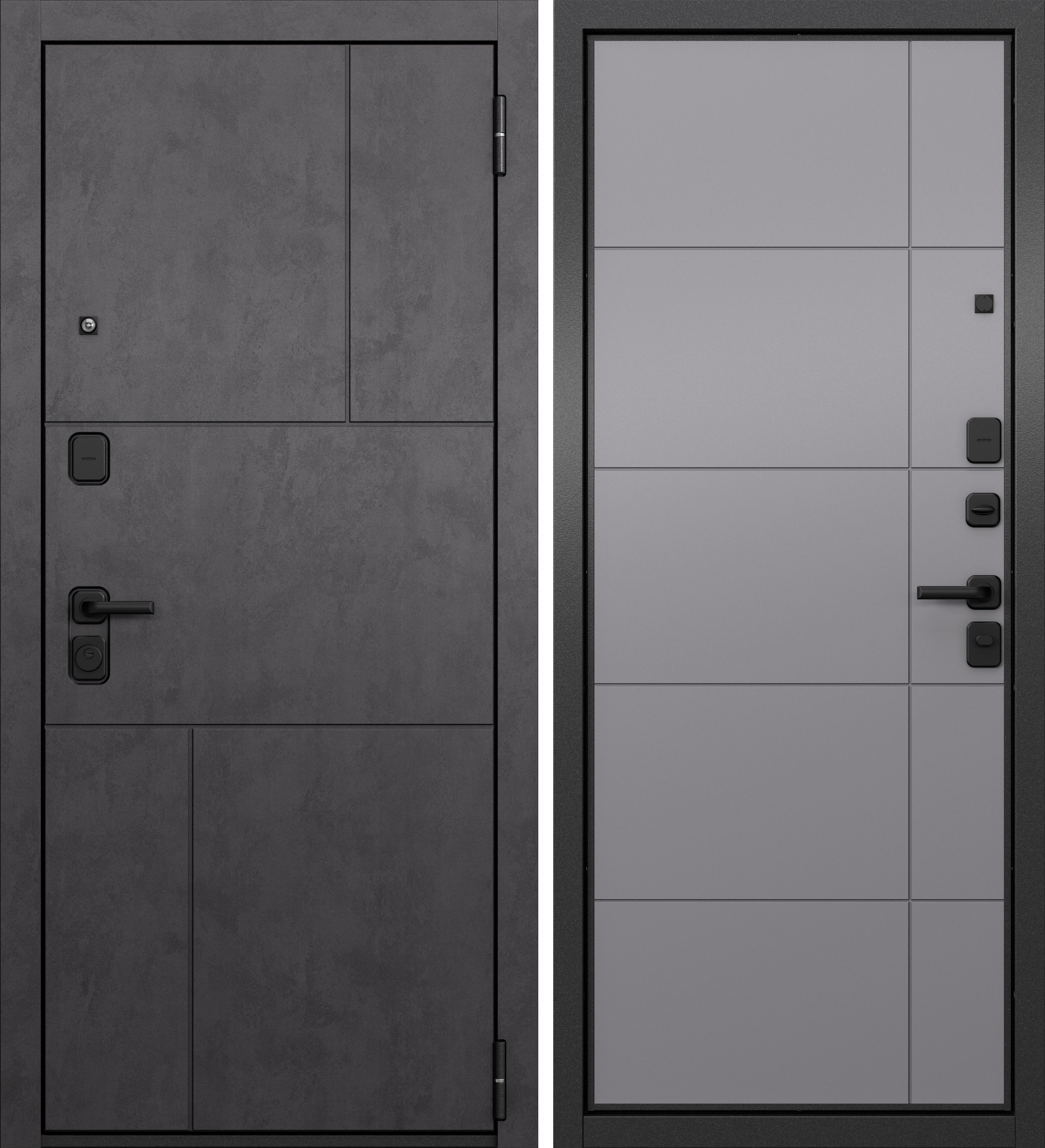 Изображение товара Входная дверь Эталон Trust Eco 182/193 правый 205x86см цвет бетон графит/антрацит букле/гриджио фурнитура черная квадратная