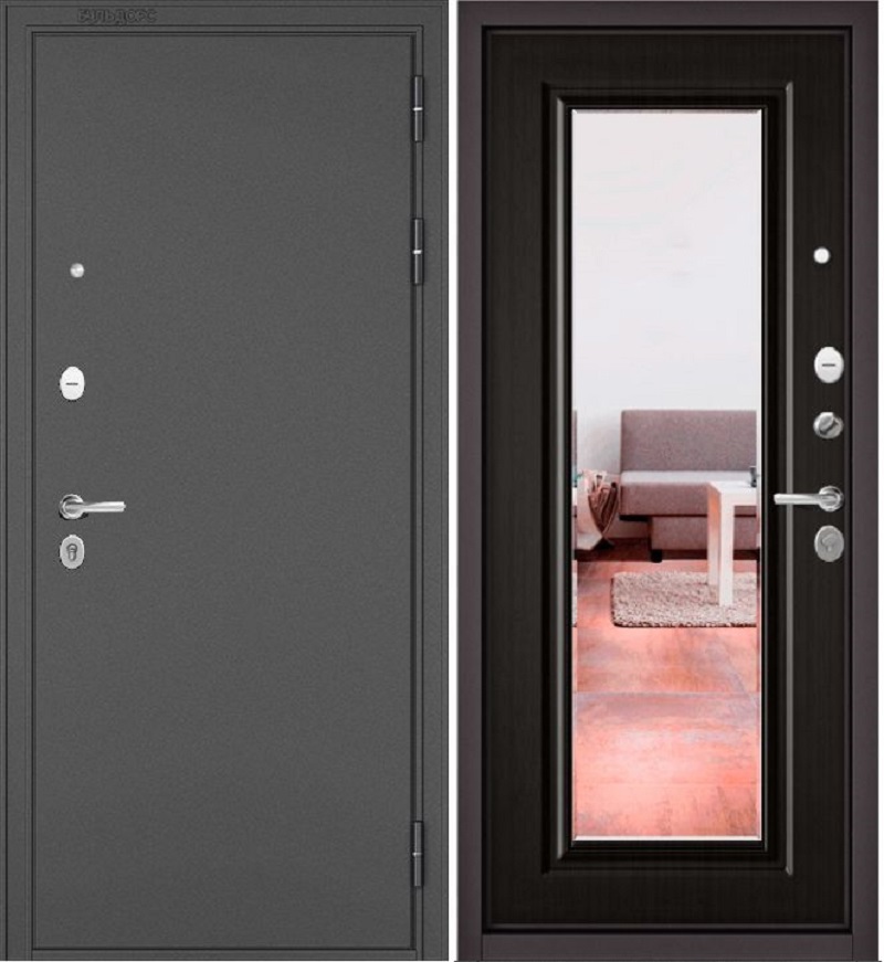 Изображение товара Входная дверь ЭТАЛОН Trust Mass 140 Правый 86/96x2050 Коричневый/Венге с зеркалом