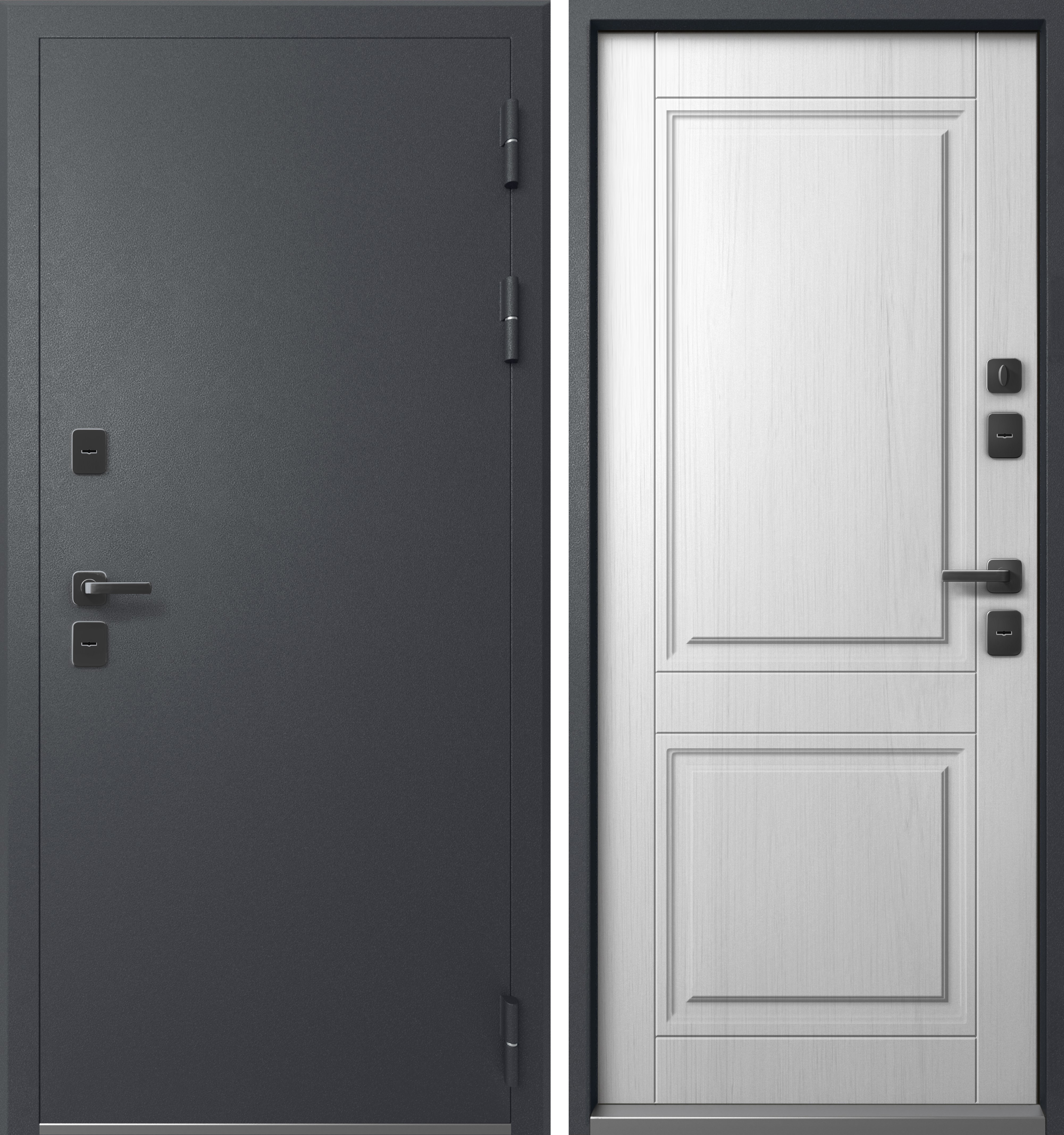 Изображение товара Входная дверь Эталон Термо-2 правый 205x86см цвет графит муар/белый снег