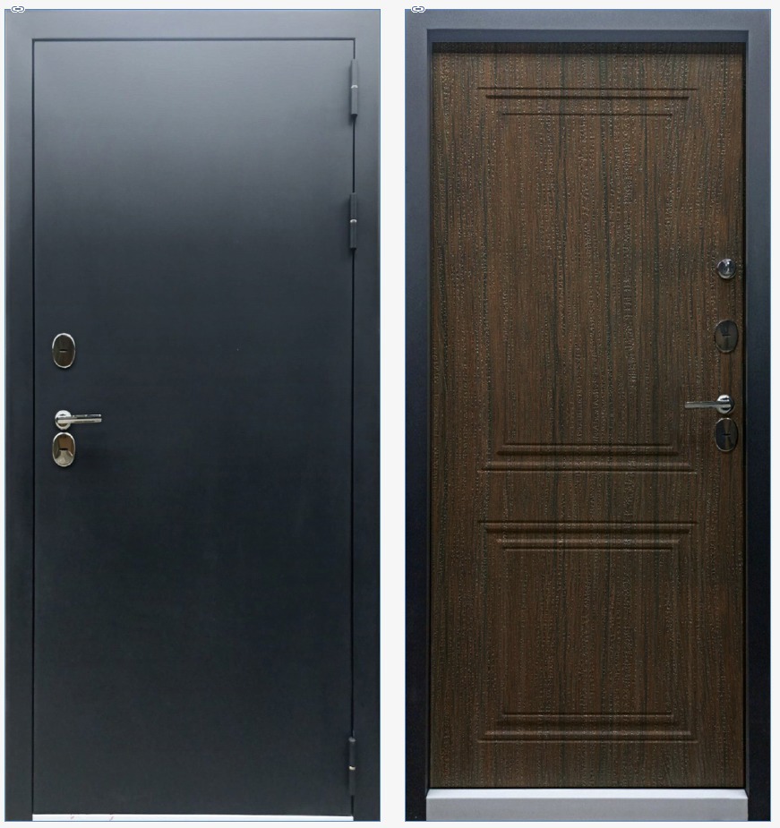 Изображение товара Входная дверь Эталон Термо-2 левый 205x96см цвет чёрный муар/тиковое дерево