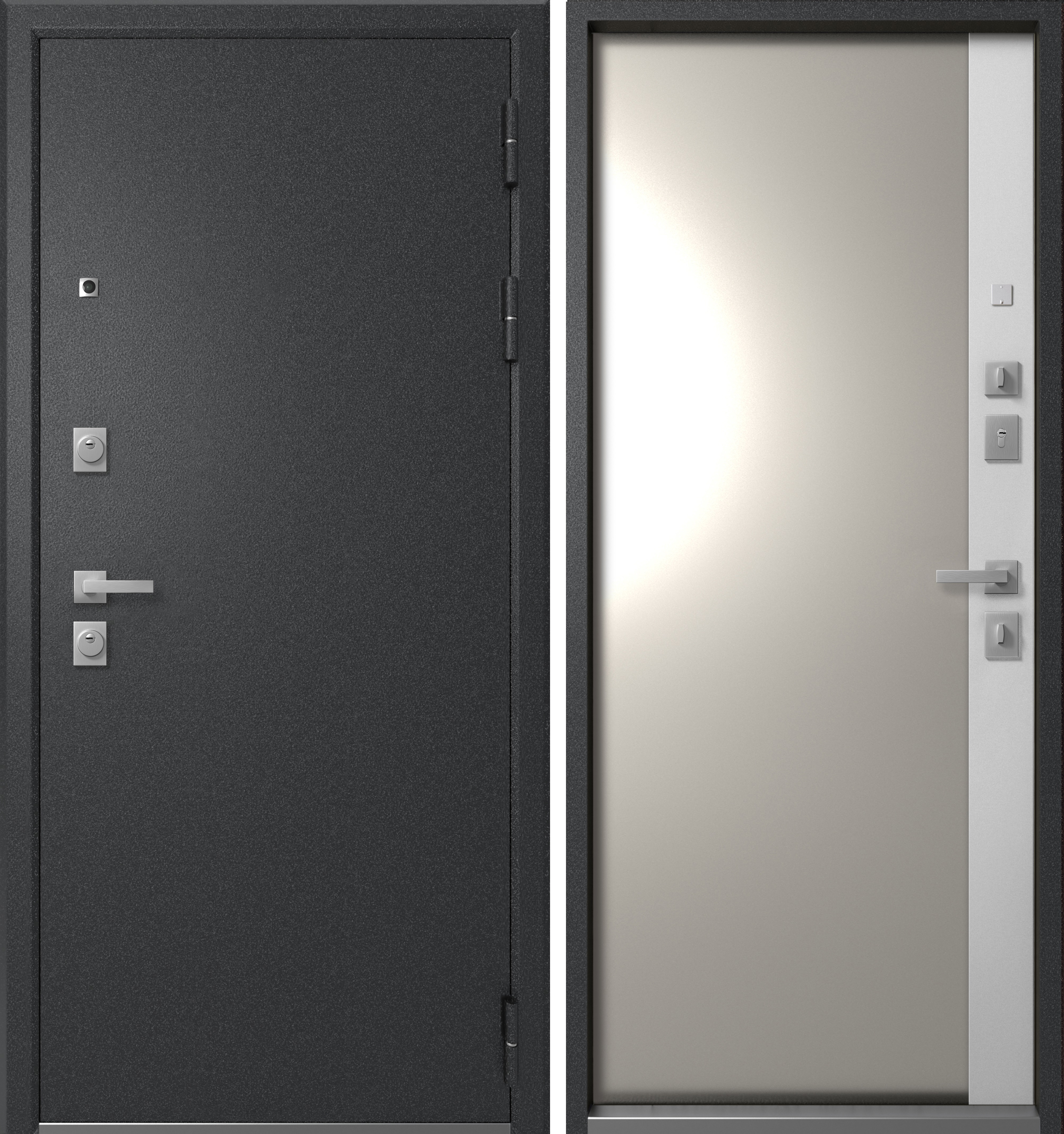 Изображение товара Входная дверь Эталон S-2 левый 205x96см цвет антрацит муар/белый грунт с зеркалом