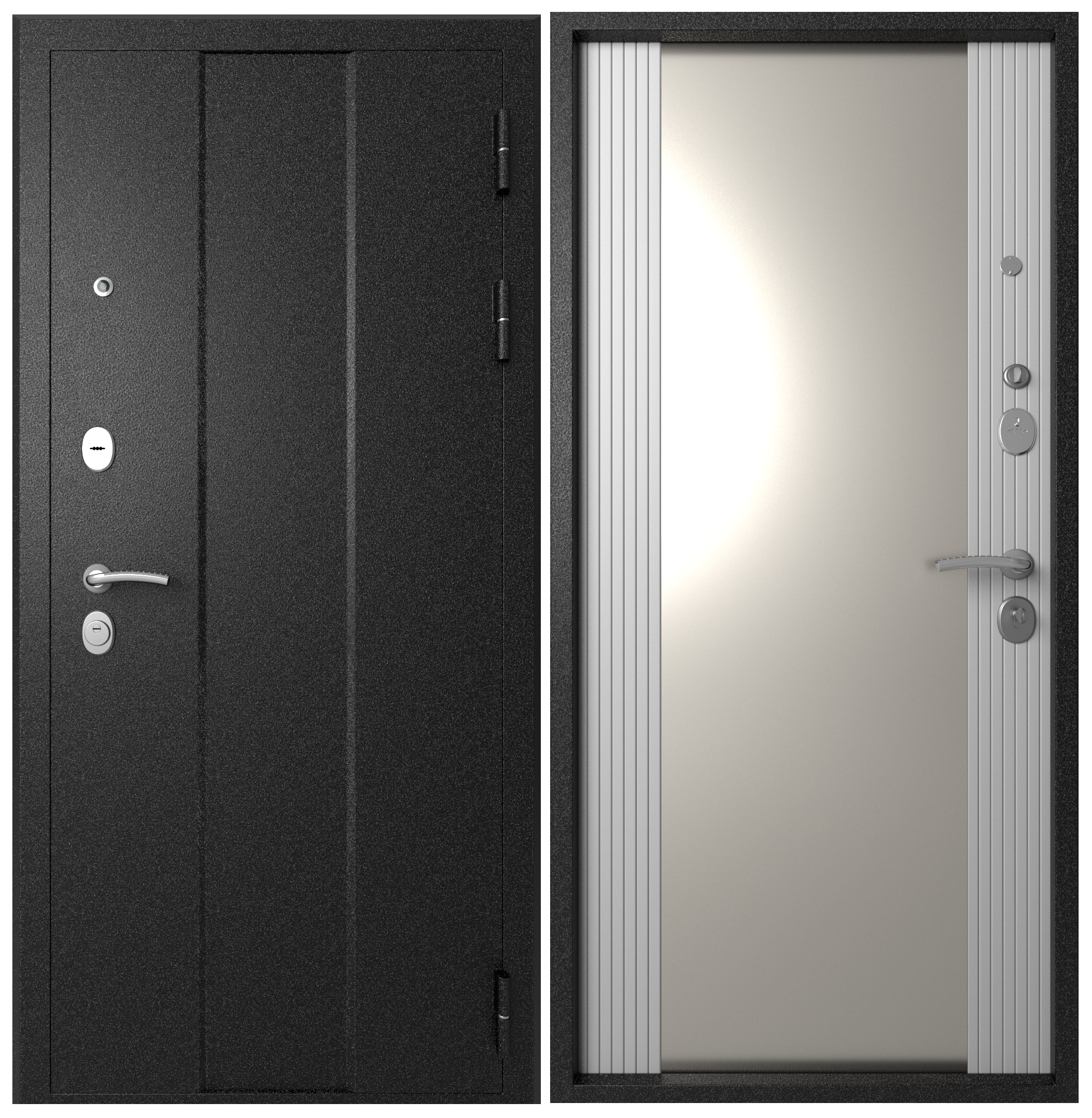 Изображение товара Входная дверь Эталон М-5 левый 205x96см цвет чёрный букле/белый снег с зеркалом
