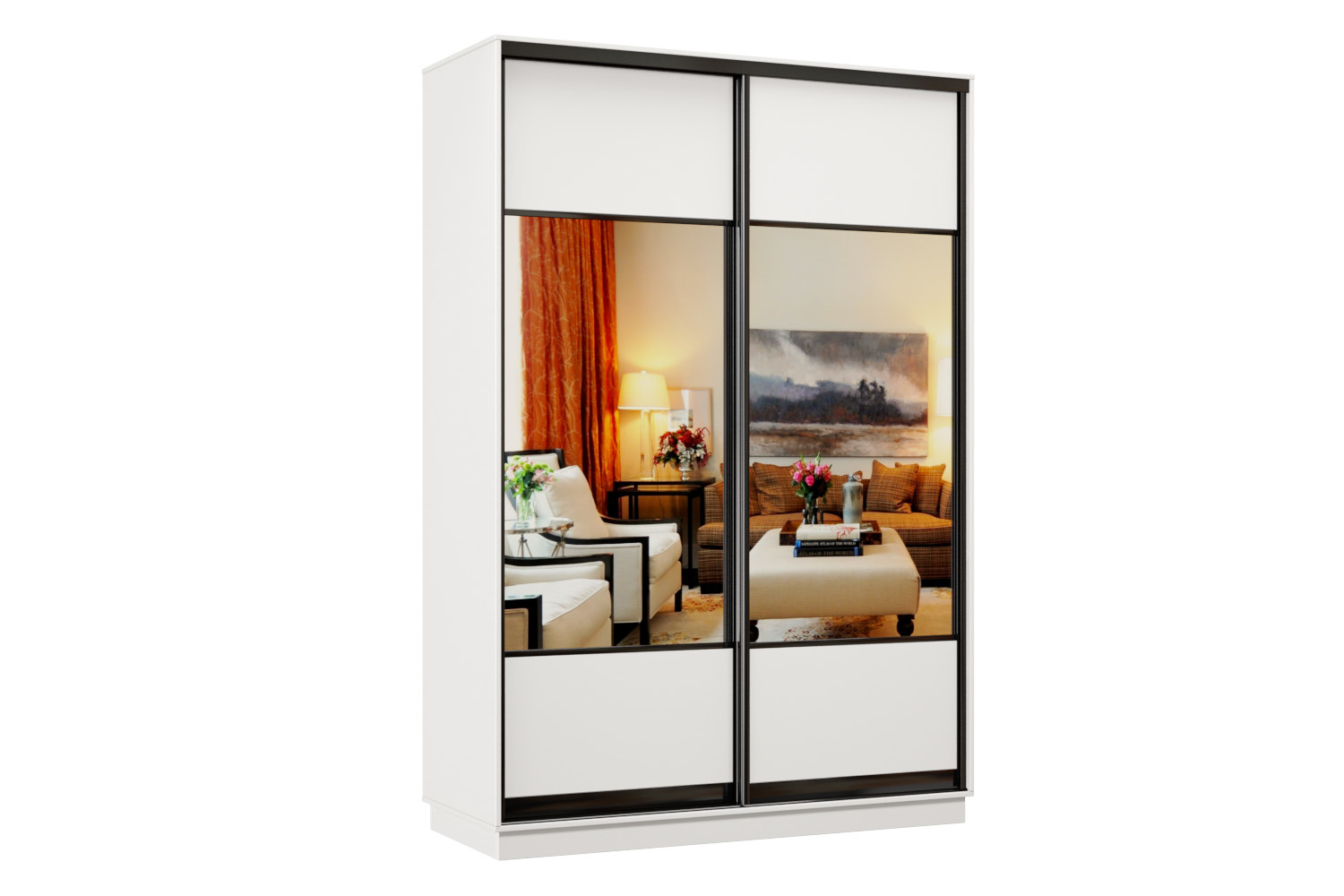 Изображение товара Шкаф-купе Хочу домой Классика Лайт Мини 02 (05.05) с 2 дверями 220x100х60 см 7 полок ЛДСП цвет белый/профиль черный муар