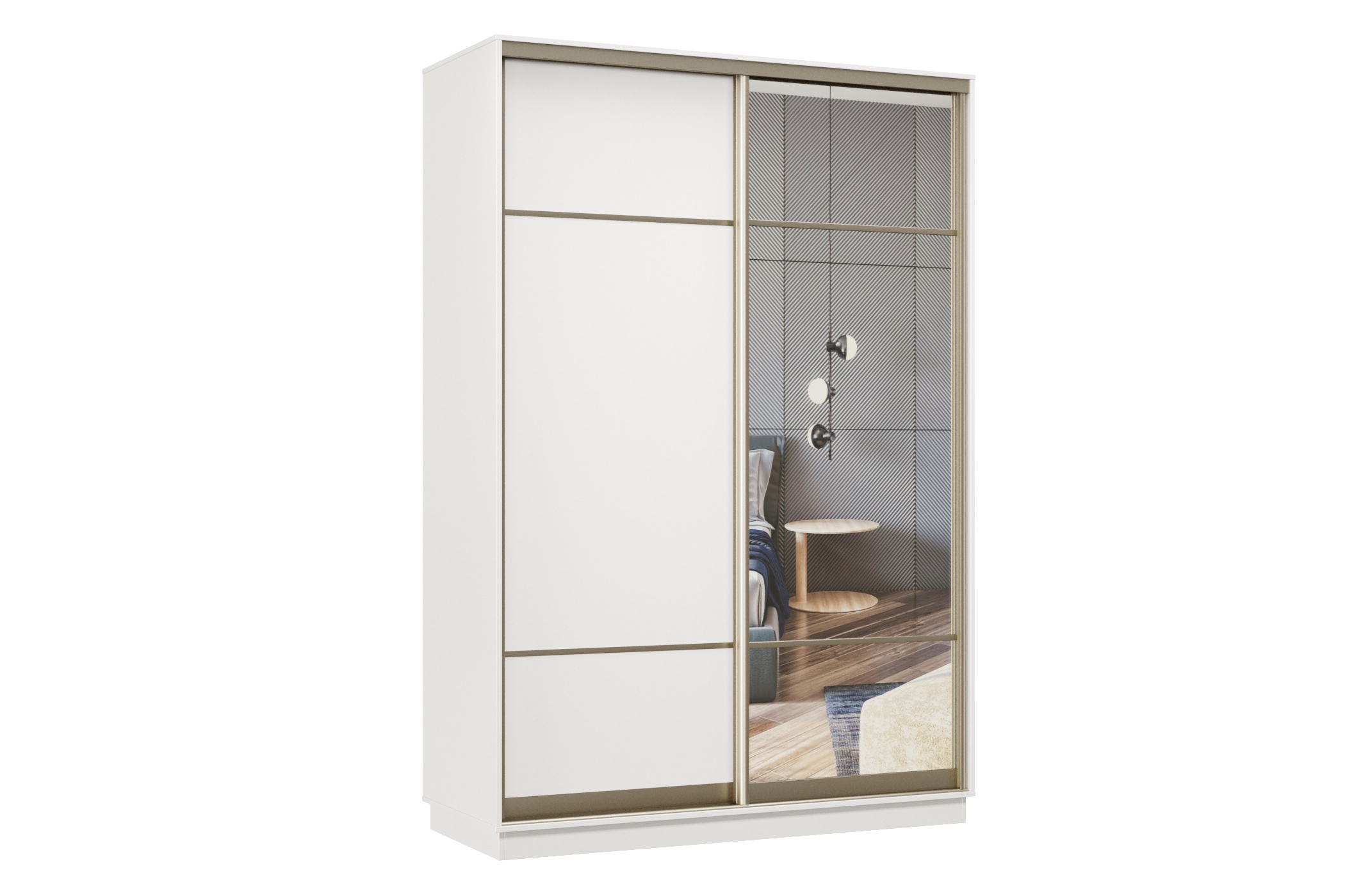 Изображение товара Шкаф-купе Хочу домой Классика Лайт 02 (08.11) с 2 дверями 220x120х60 см 7 полок ЛДСП цвет белый/профиль шампань