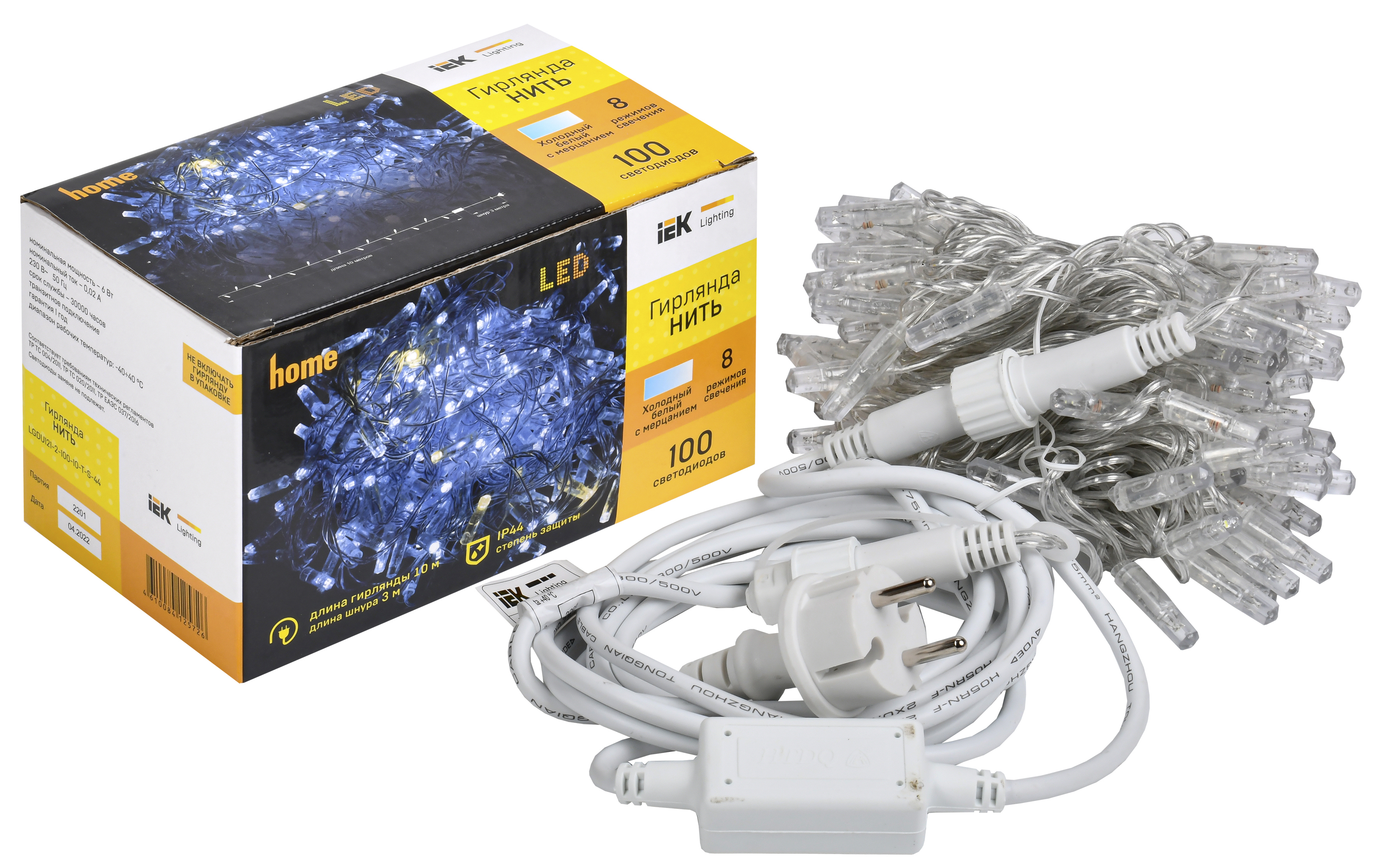 Изображение товара Электрогирлянда универсальная Iek 10 м 100 ламп холодный белый