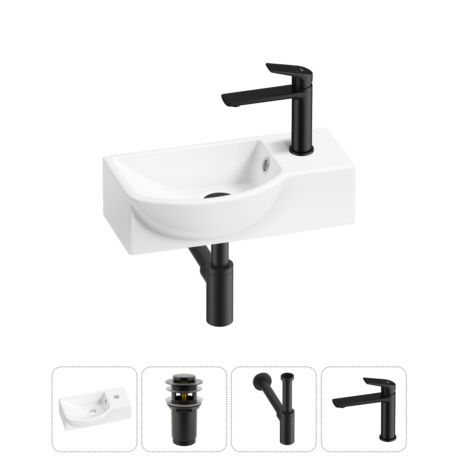 Изображение товара Раковина Lavinia Boho Bathroom Sink 20216058R 40 см белая с донным клапаном сифон и смесителем
