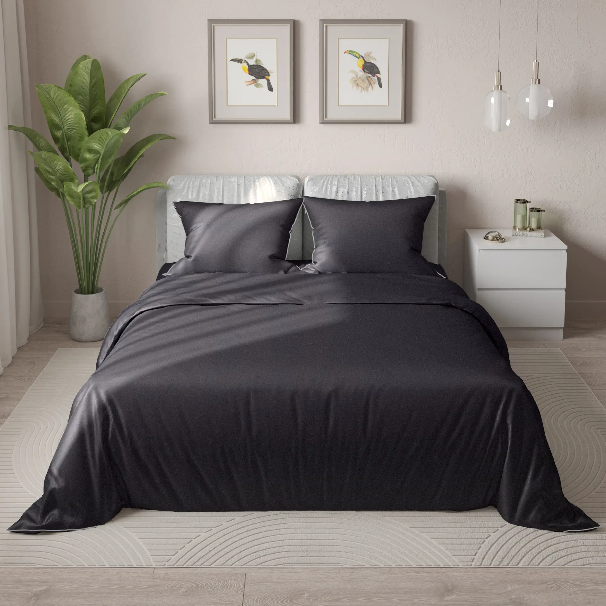 Комплект постельного белья Amore Mio Tornado евро тенсель серый